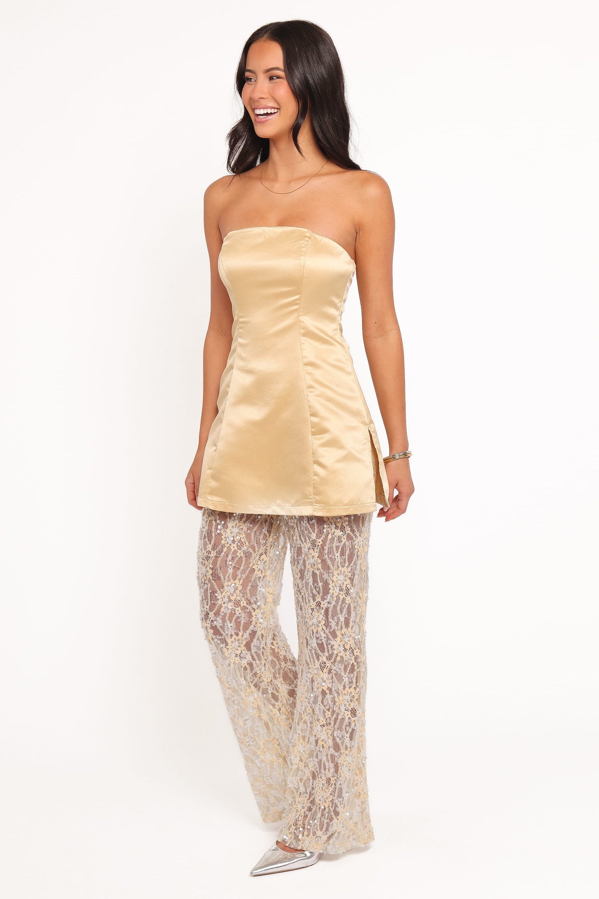 Oxley Strapless Jumpsuit in Mango Sequin – view 4 of 7