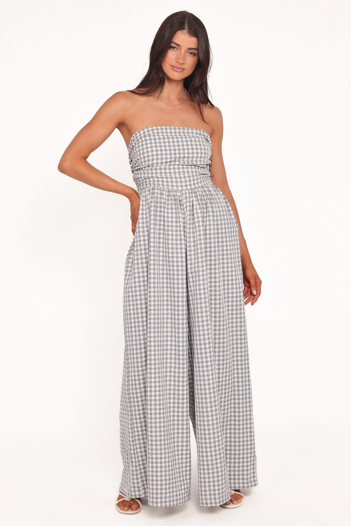 Paige Strapless Jumpsuit in Black White Gingham – view 2 of 8