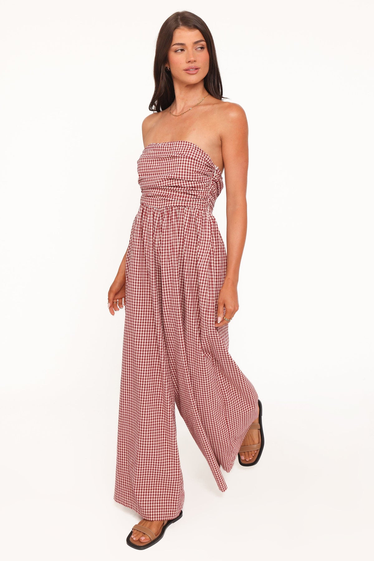Paige Strapless Jumpsuit in Red Gingham – view 3 of 6