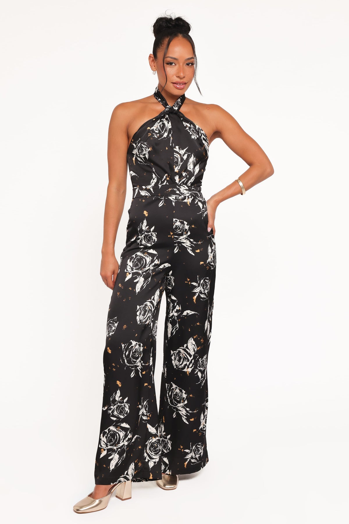 Raelynn Halter Jumpsuit in Black Floral – view 2 of 8