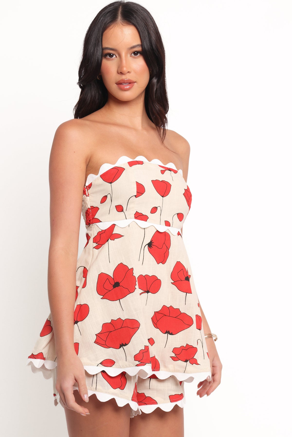 Romia Strapless Romper in Red Beige Poppy – view 1 of 8