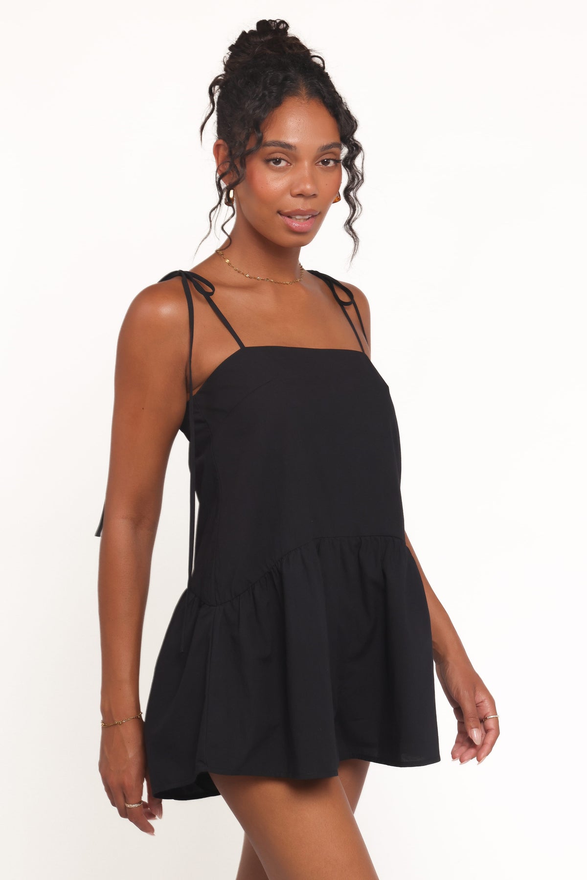 Rubie Tie Shoulder Romper in Black – view 1 of 6