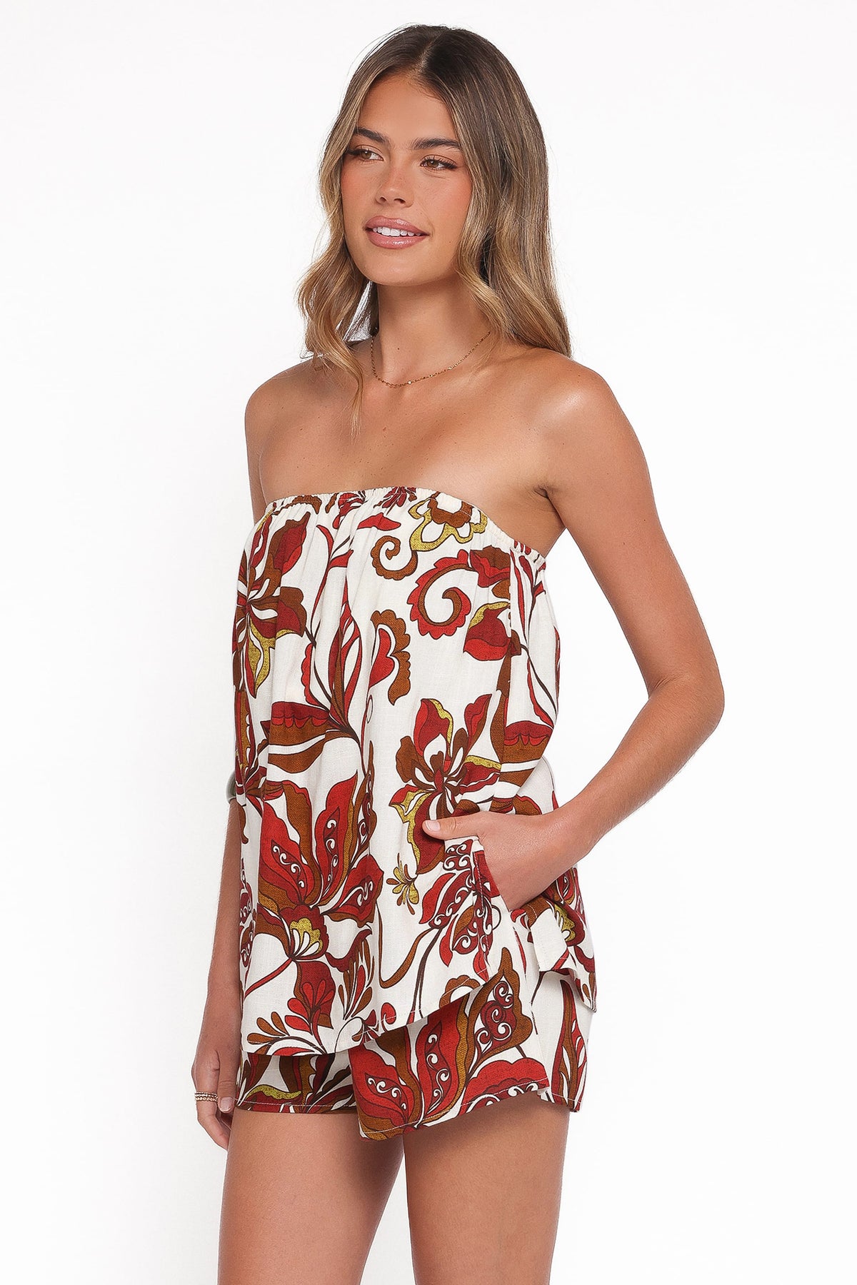 Sallie Strapless Romper in Brown Floral – view 4 of 7