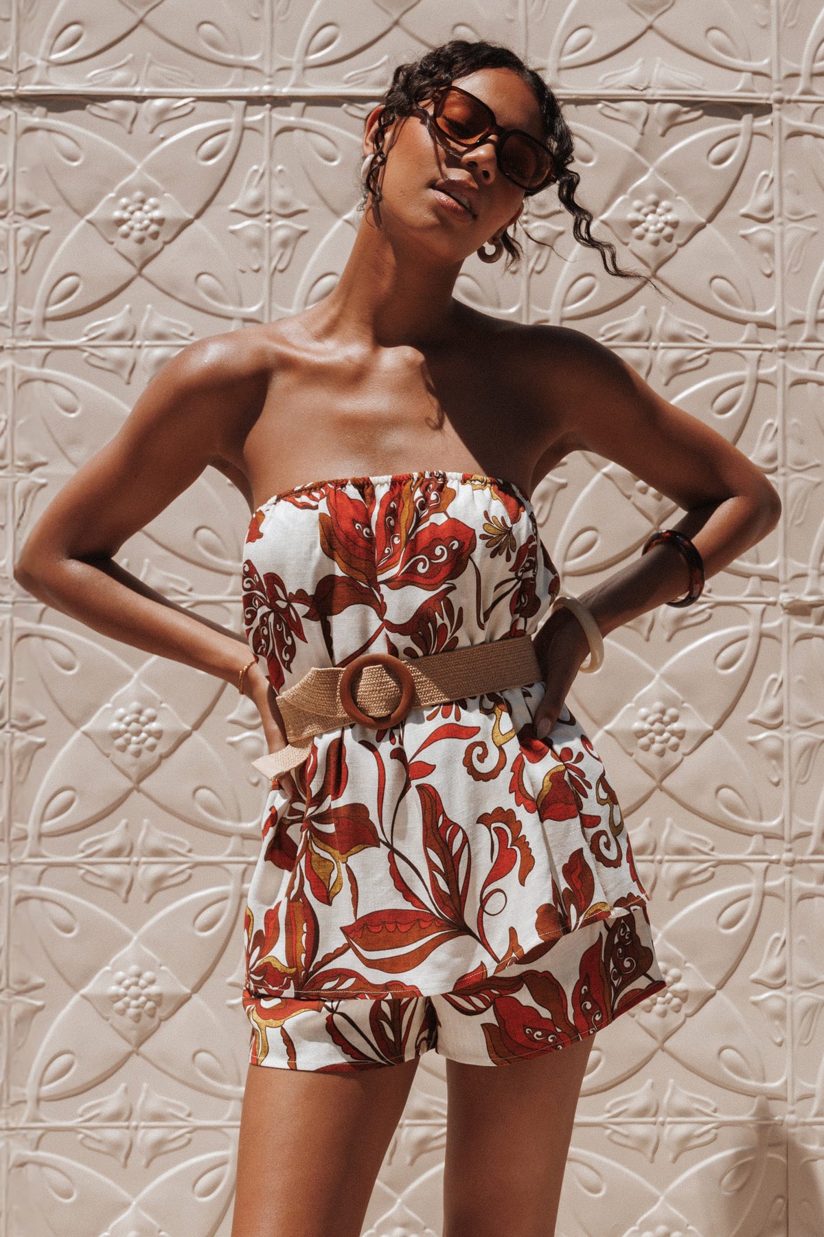 Sallie Strapless Romper in Brown Floral – view 1 of 7