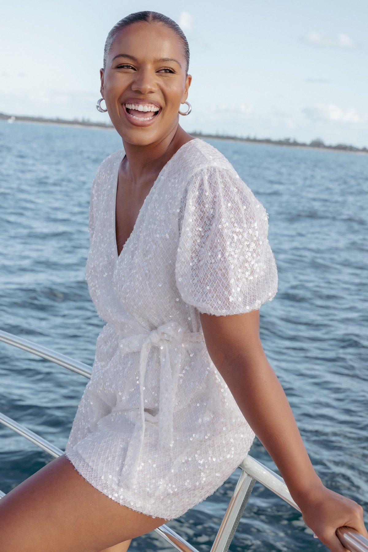 Varity Puff Sleeve Romper in White – view 1 of 8