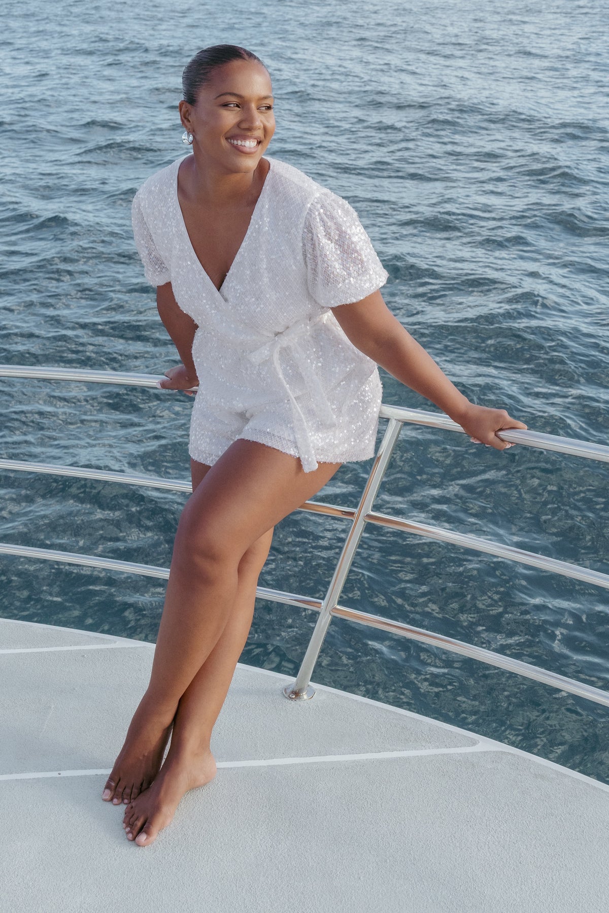Varity Puff Sleeve Romper in White – view 8 of 8
