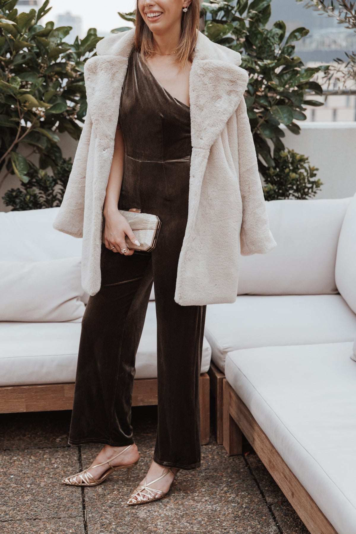 Xita Velvet One Shoulder Jumpsuit in Olive – view 9 of 9