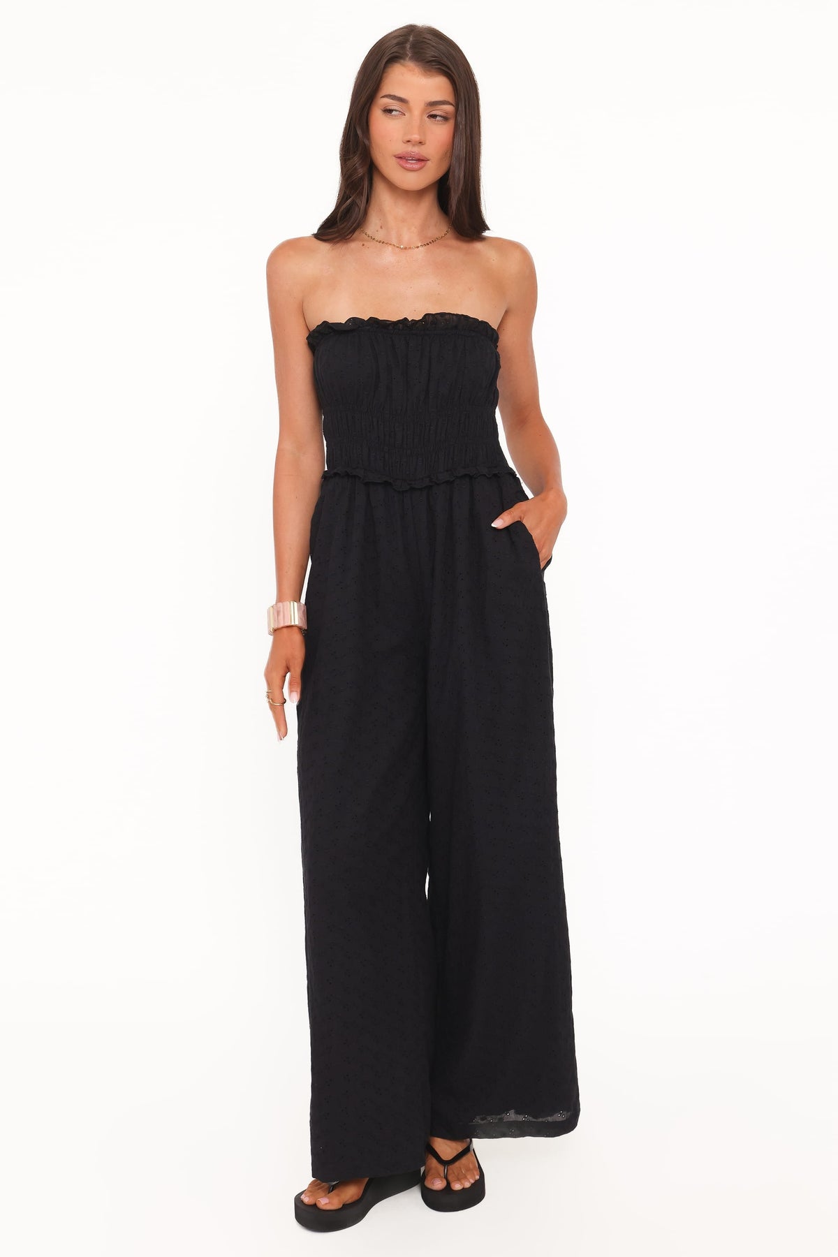 Yulissa Strapless Jumpsuit in Black Broderie – view 2 of 7