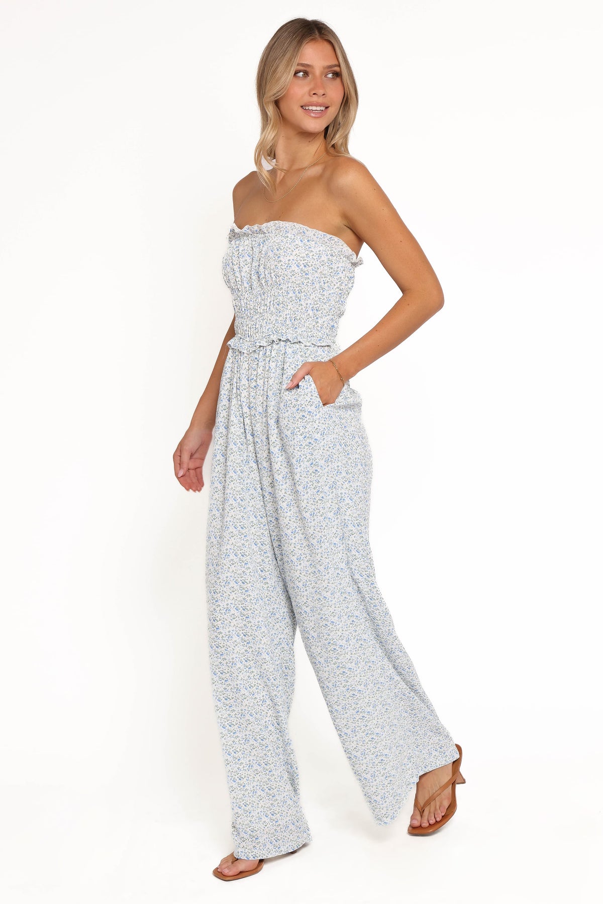 Yulissa Strapless Jumpsuit in Blue Floral – view 4 of 7