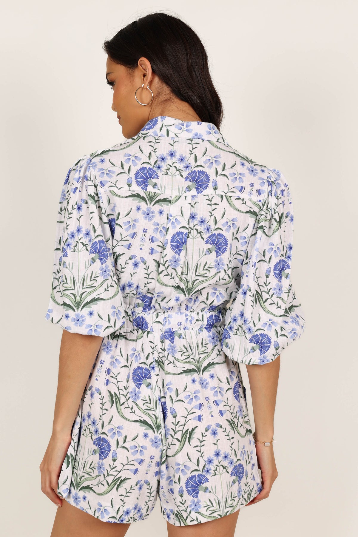 Annie Linen Romper in Blue Floral – view 6 of 7