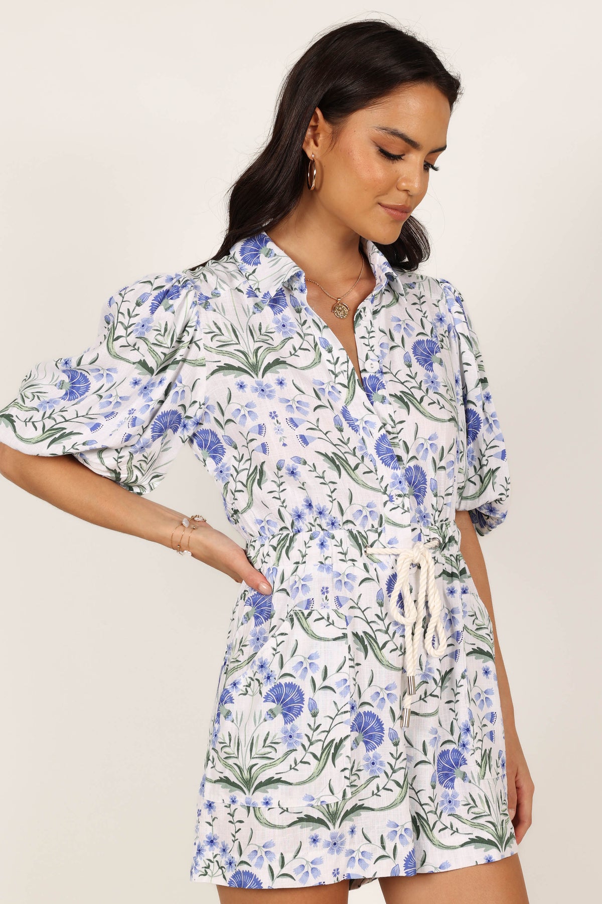 Annie Linen Romper in Blue Floral – view 7 of 7