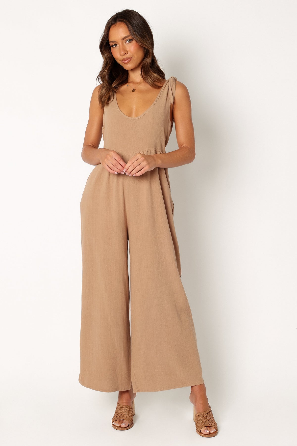 Ayla Linen Jumpsuit in Mocha – view 1 of 10