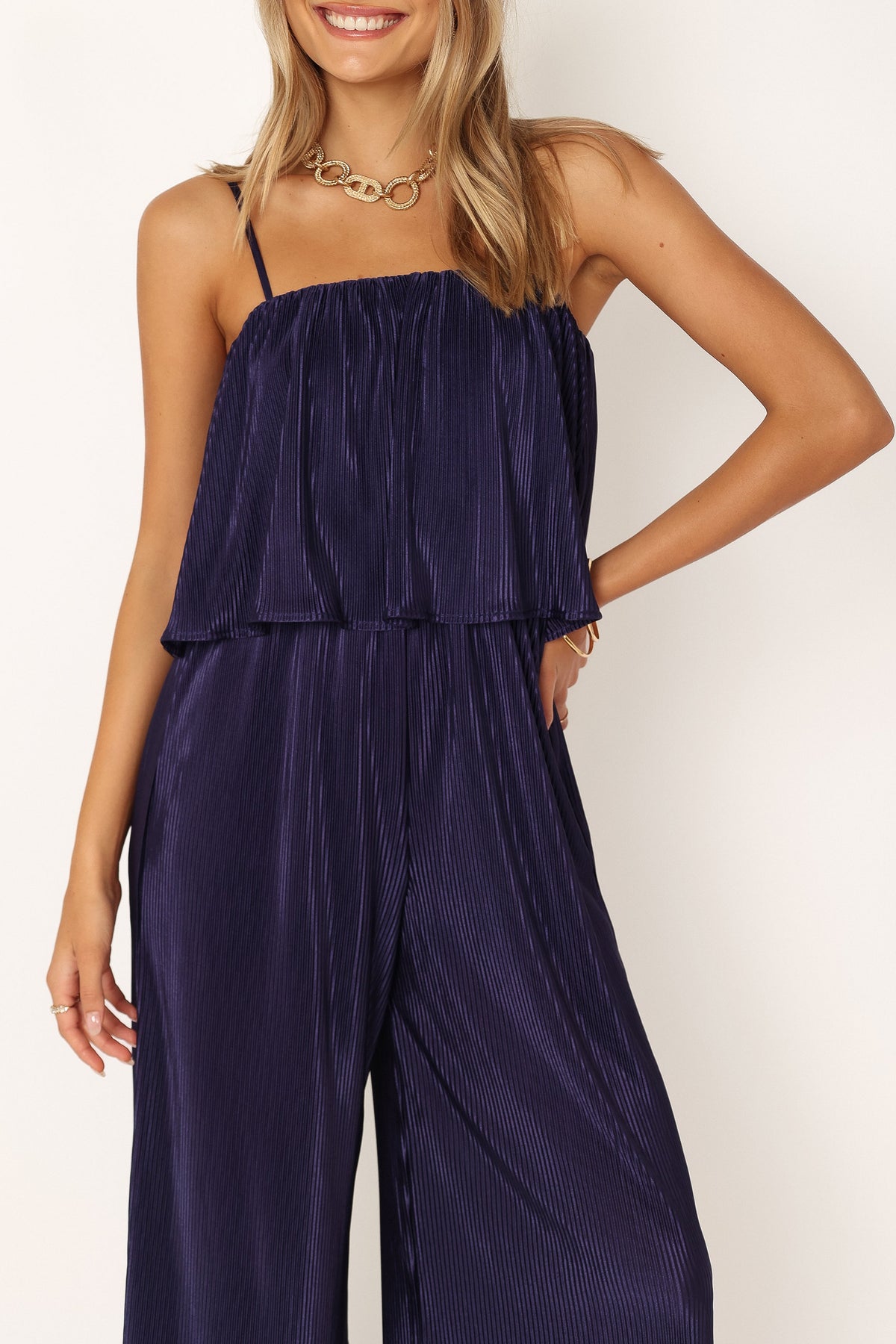Jillian Plisse Jumpsuit in Navy – view 6 of 7