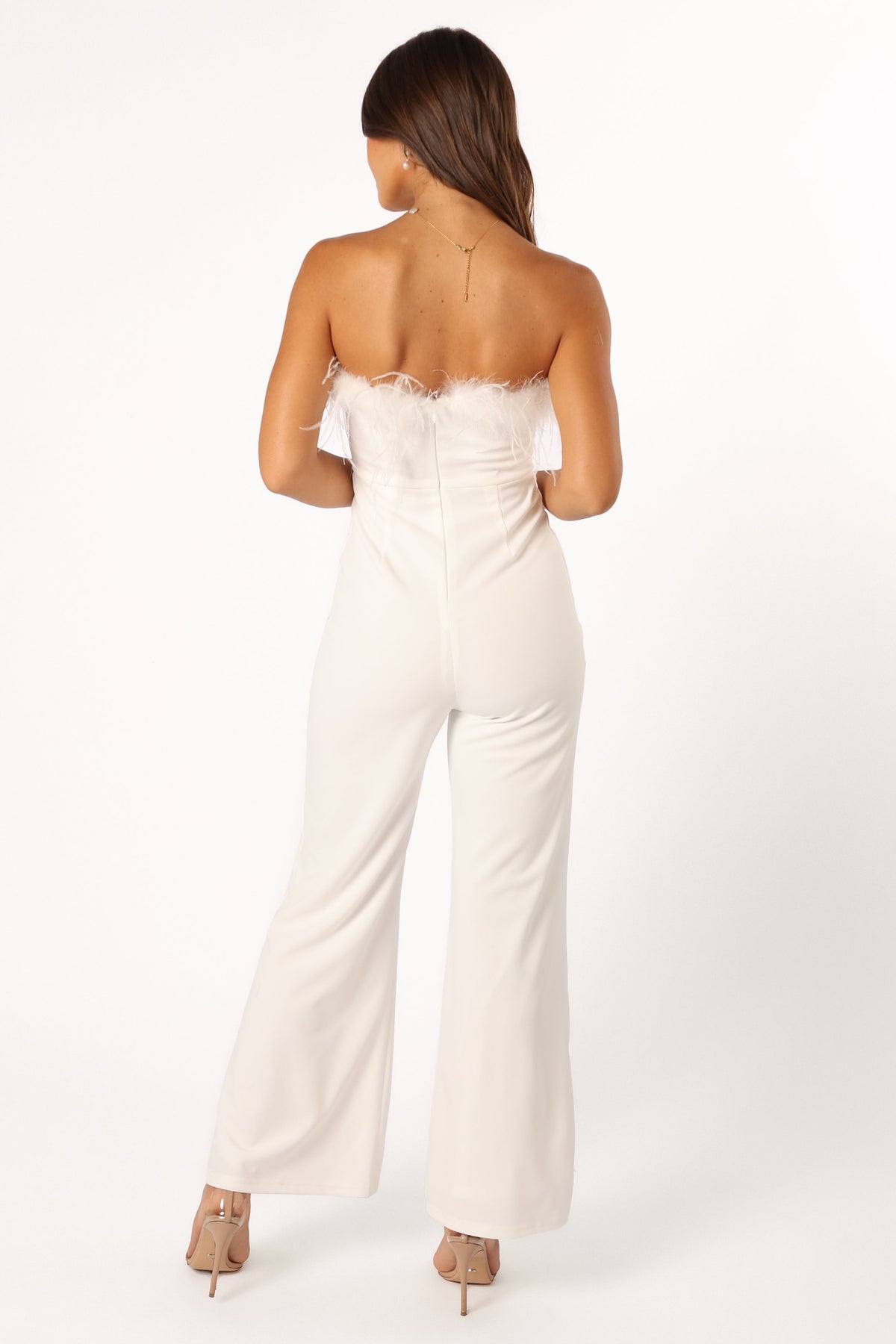 Louise Feather Trim Jumpsuit in White – view 8 of 10