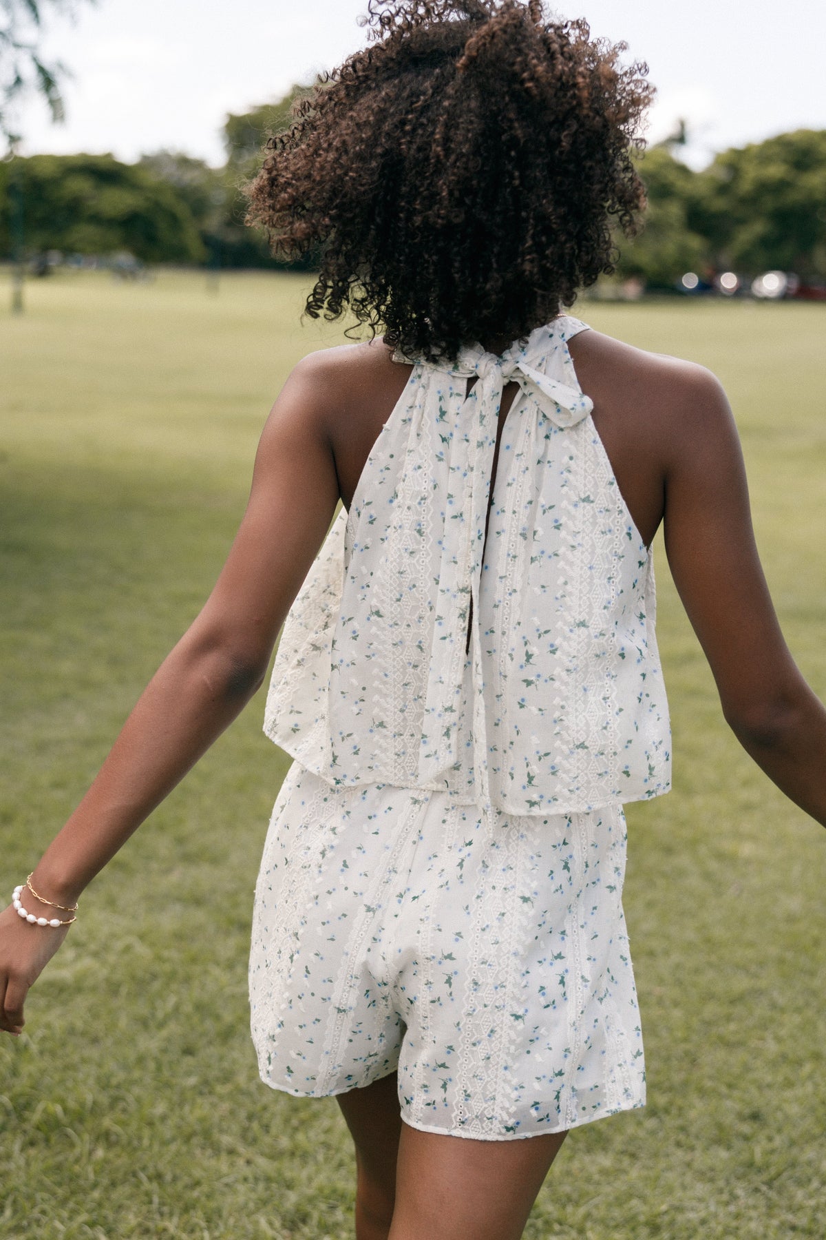 Mindy Halterneck Romper in Blue Floral – view 2 of 9
