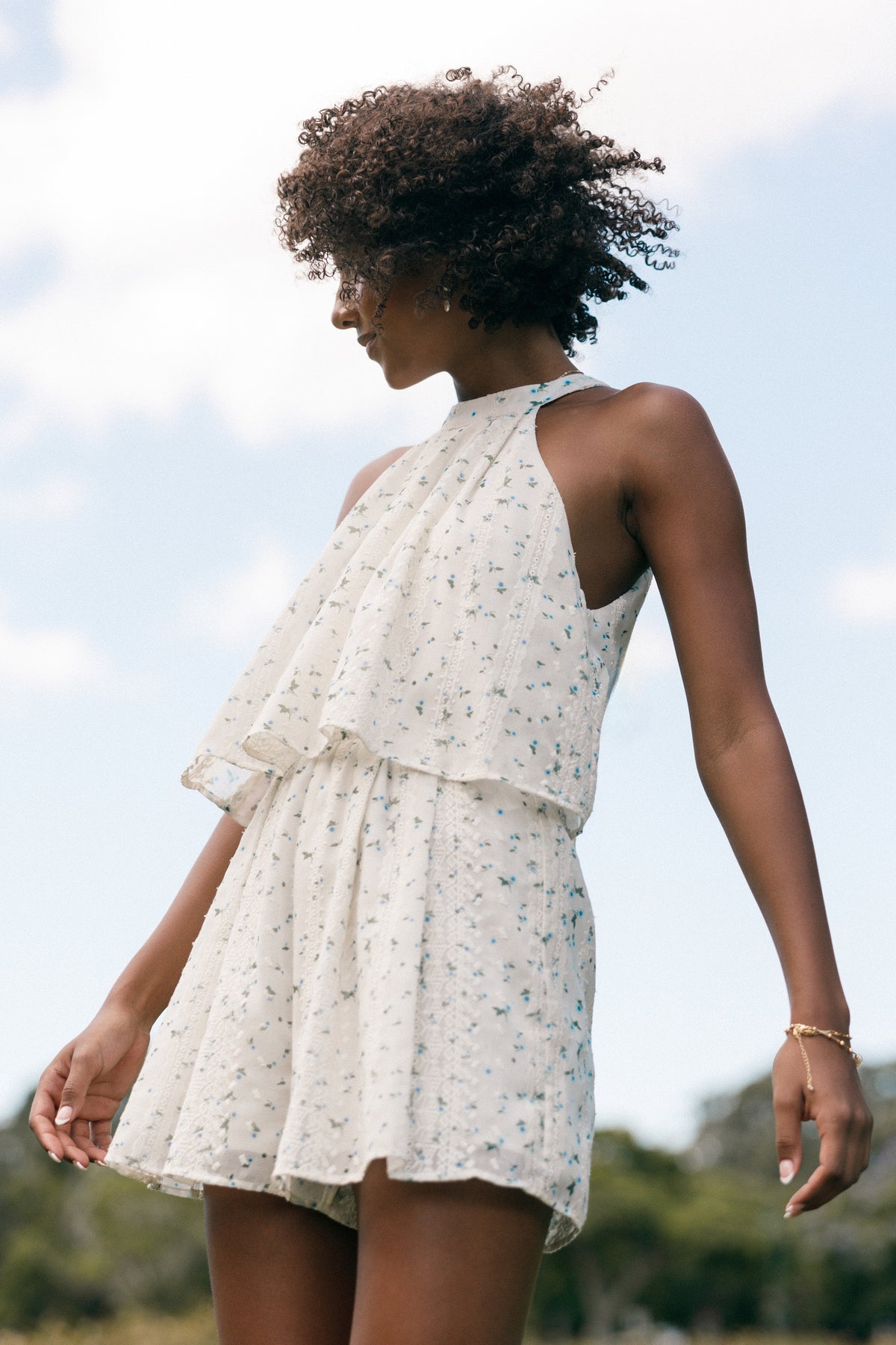 Mindy Halterneck Romper in Blue Floral – view 1 of 9