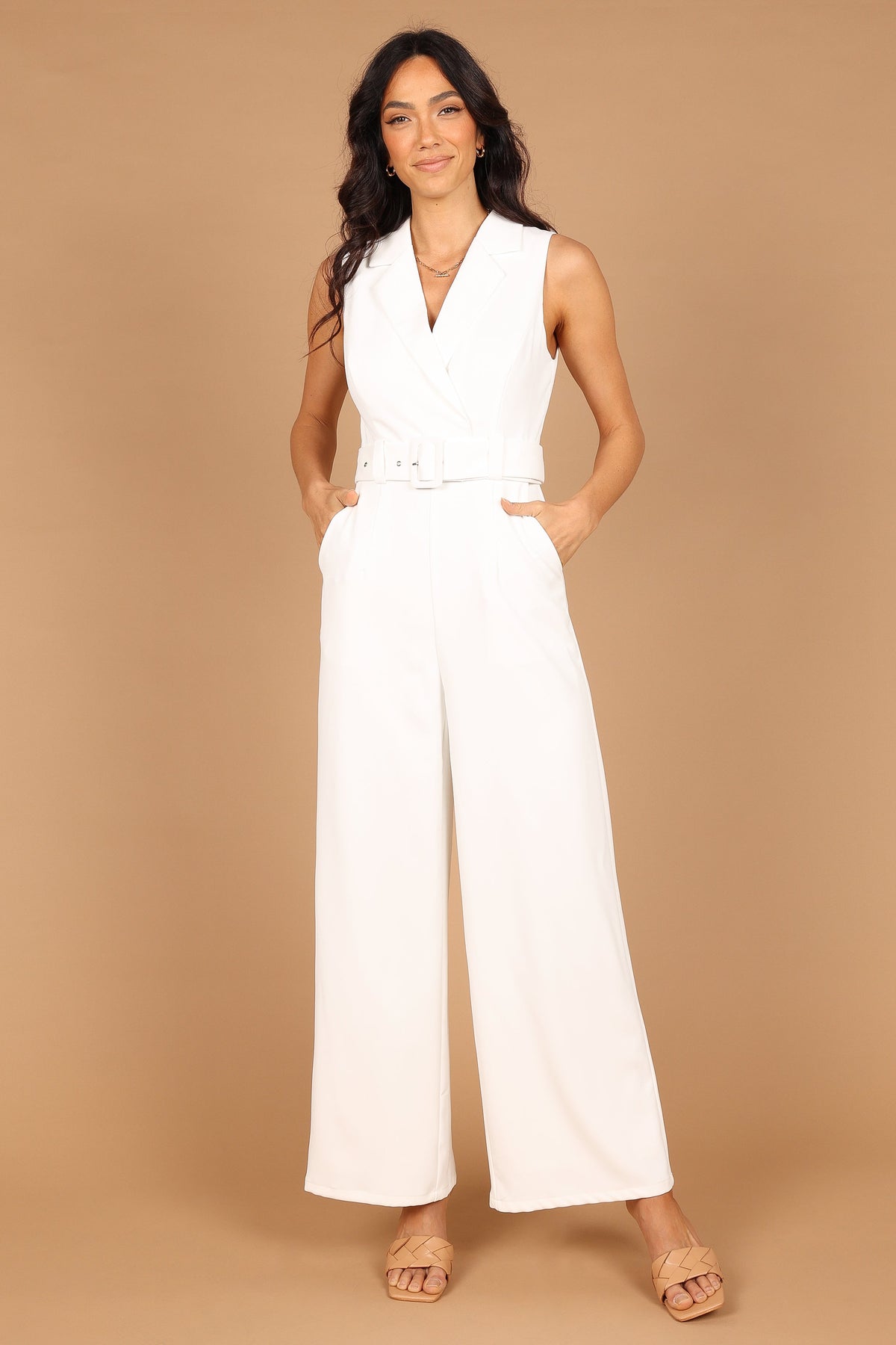 Sienna Belted Jumpsuit in White – view 3 of 9