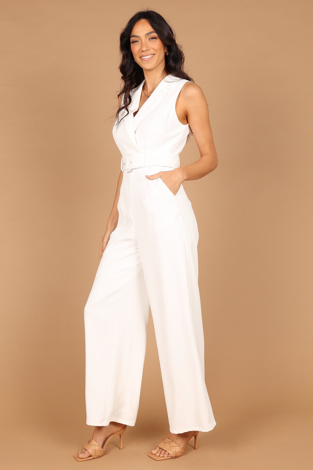 Sienna Belted Jumpsuit in White – view 7 of 9