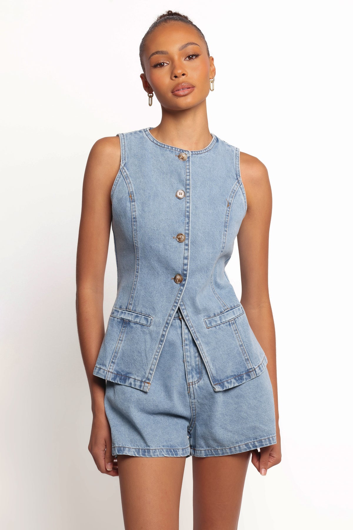 Almana Denim Short Set in Medium Blue – view 1 of 7