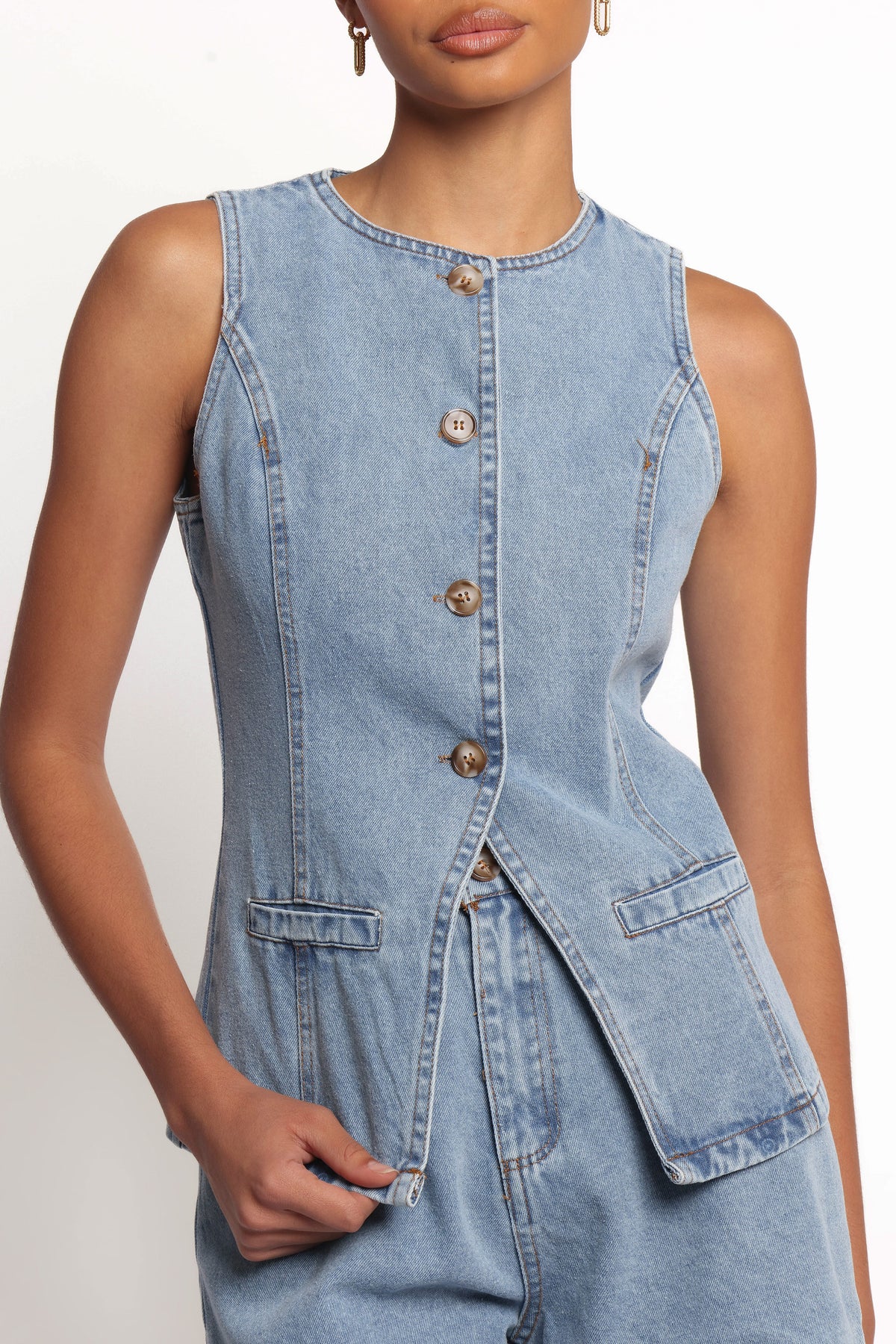 Almana Denim Short Set in Medium Blue – view 2 of 7
