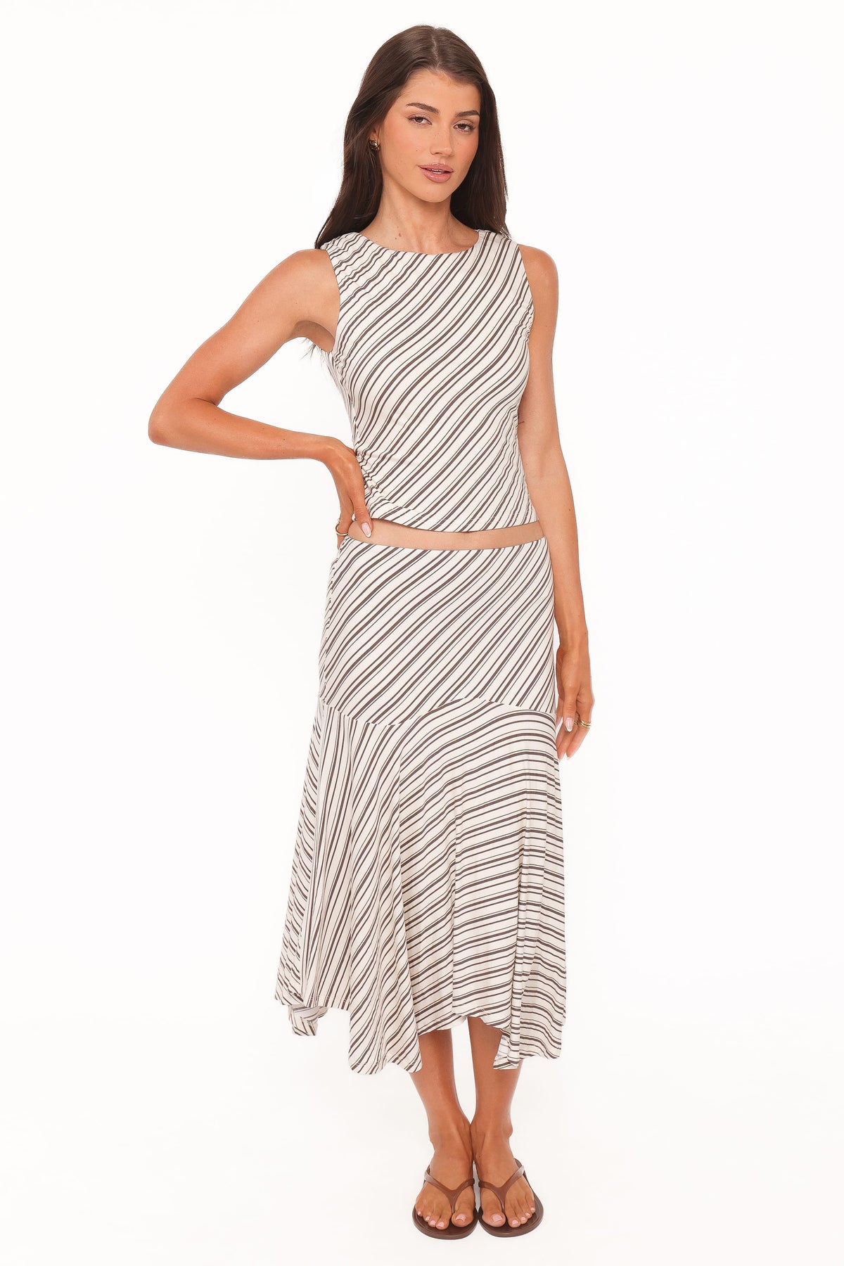 Amber Skirt Set in Cream/Brown Stripe – view 1 of 9
