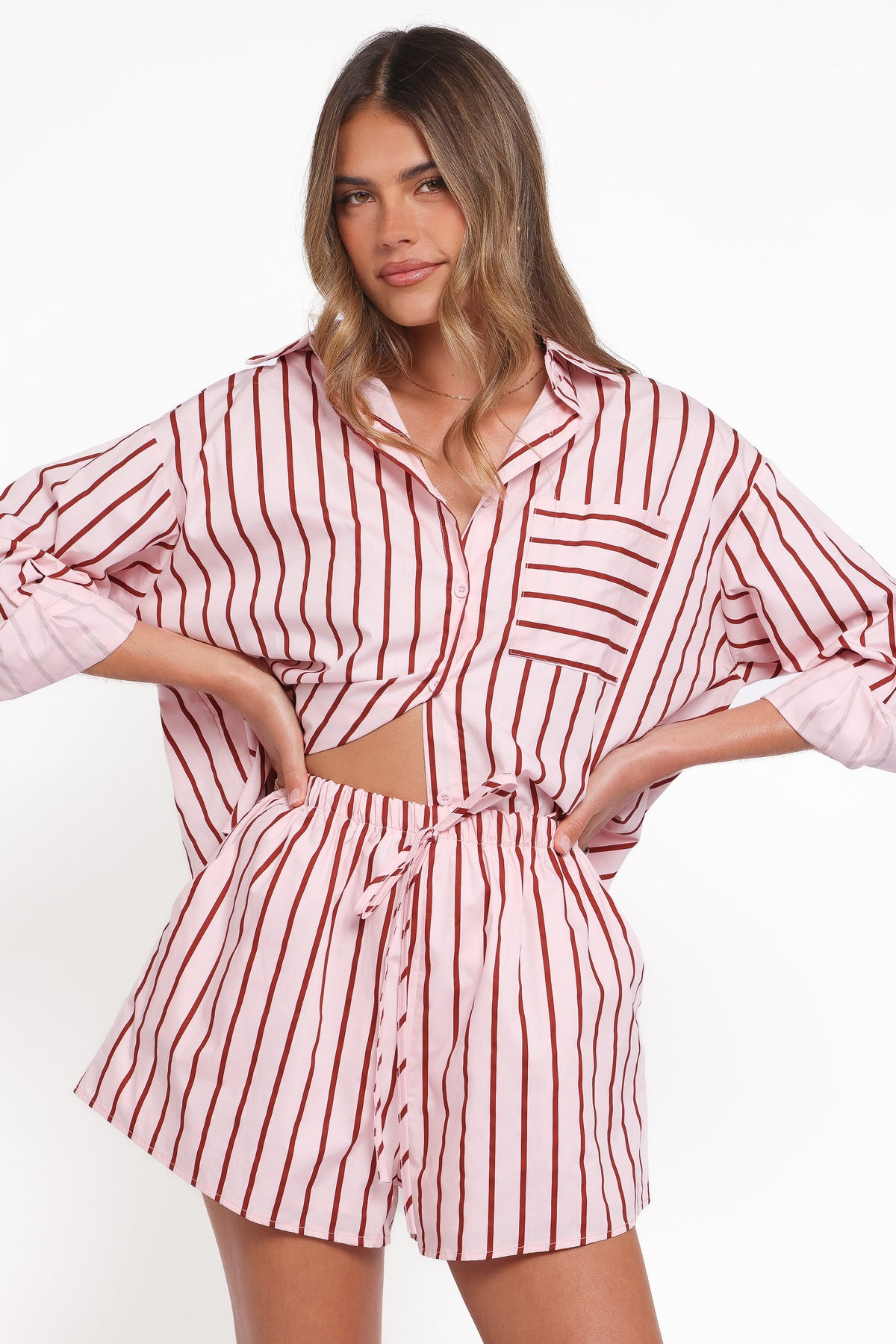 Ashlyn Short Set in Pink And Burgundy Stripe – view 2 of 9