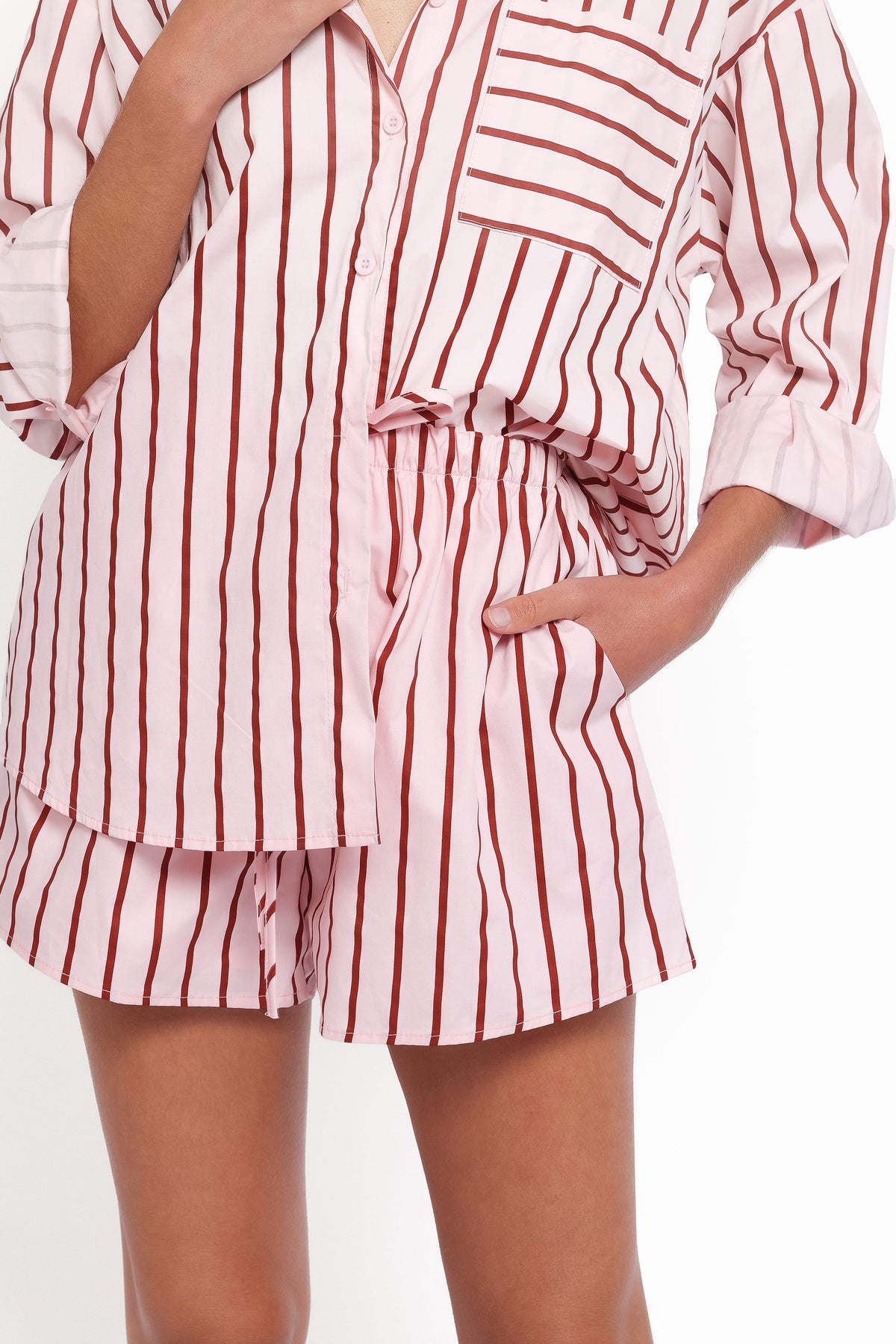 Ashlyn Short Set in Pink And Burgundy Stripe – view 6 of 9