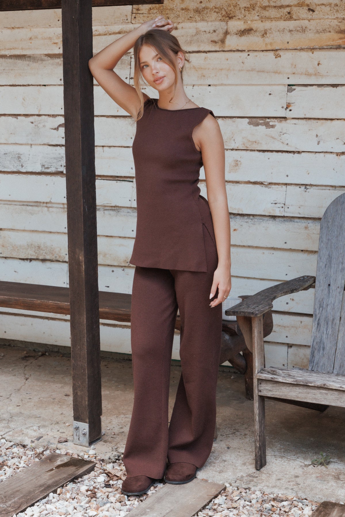 Beth Knitted Pant Set in Chocolate – view 1 of 9