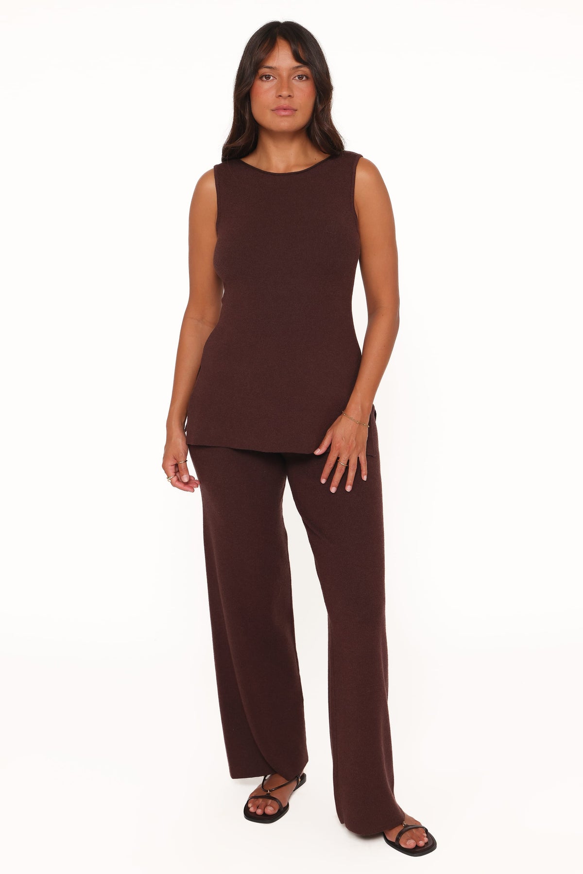 Beth Knitted Pant Set in Chocolate – view 2 of 9