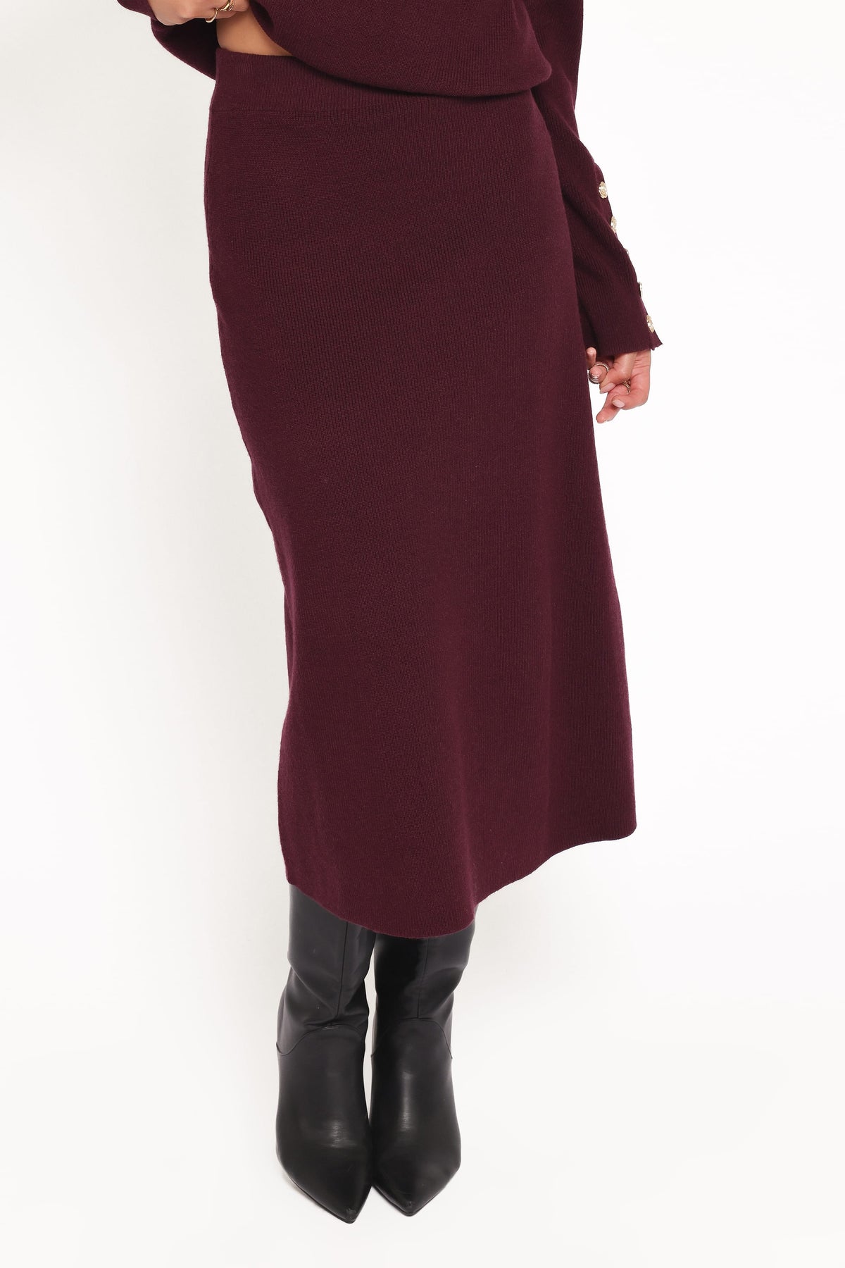 Bridget Maxi Skirt Sweater Set in Maroon – view 5 of 7