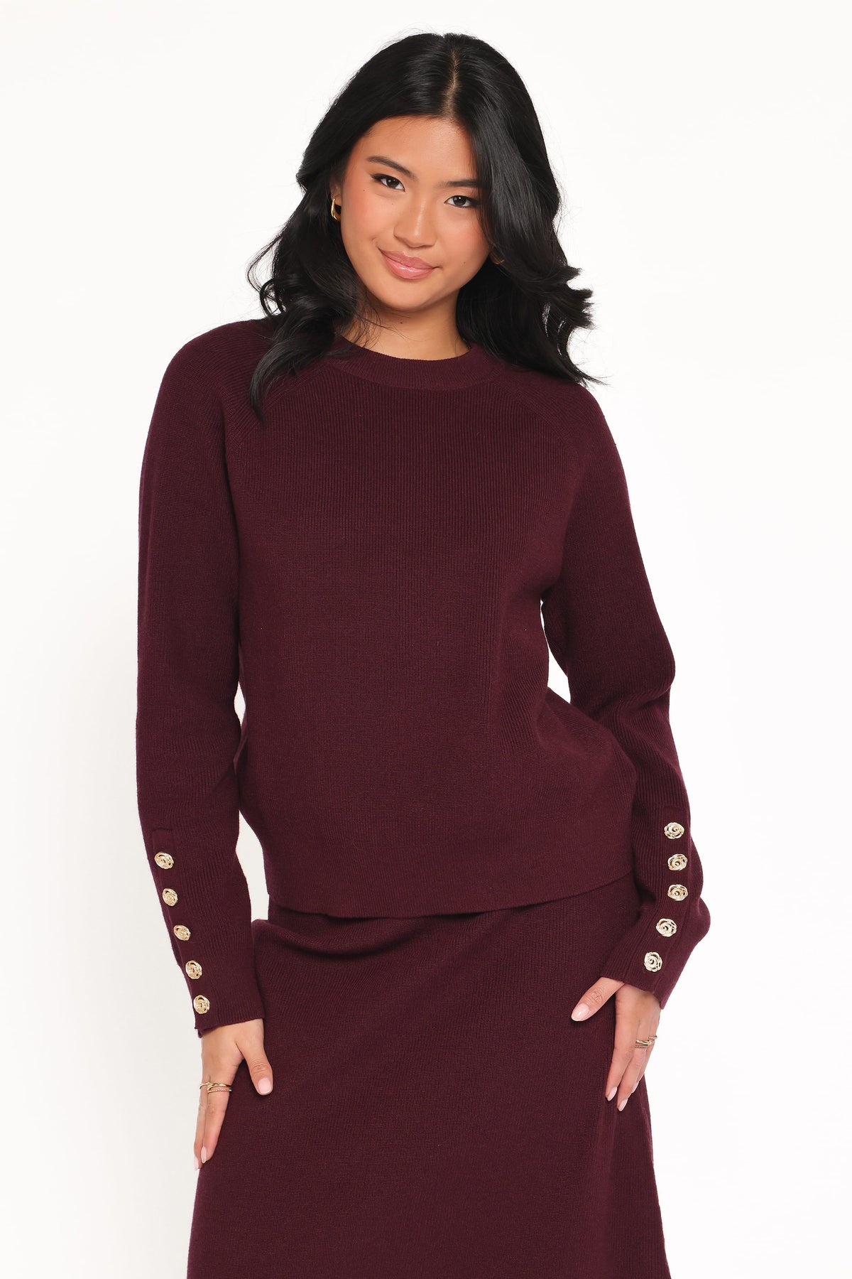 Bridget Maxi Skirt Sweater Set in Maroon – view 2 of 7