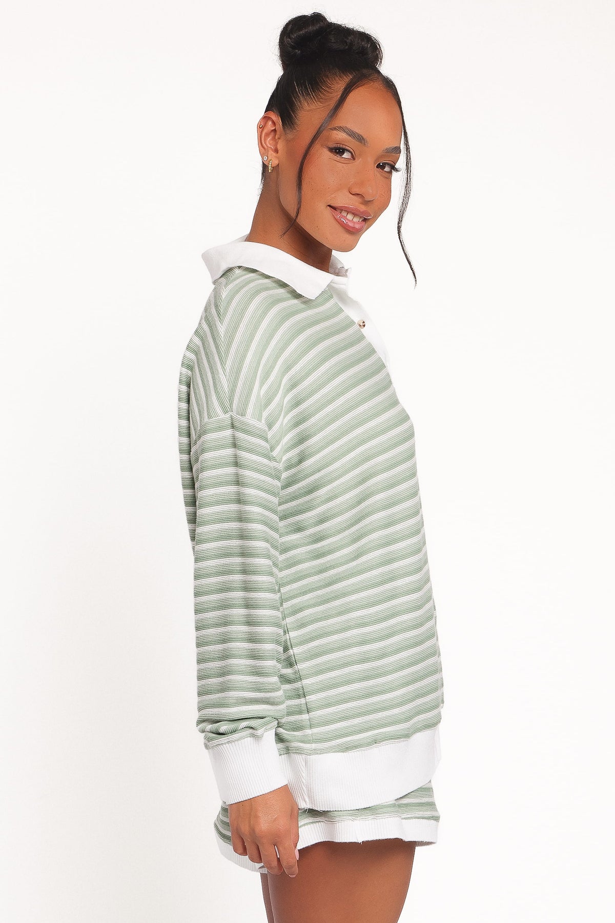 Dealia Knit Short Set in Sage Stripe – view 3 of 7