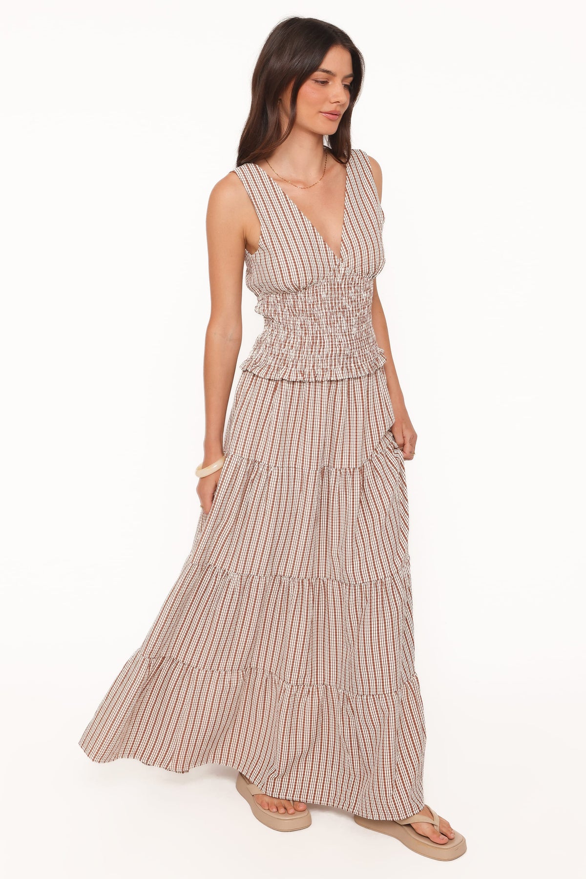 Eirlys Tiered Skirt Set in Brown White – view 2 of 6