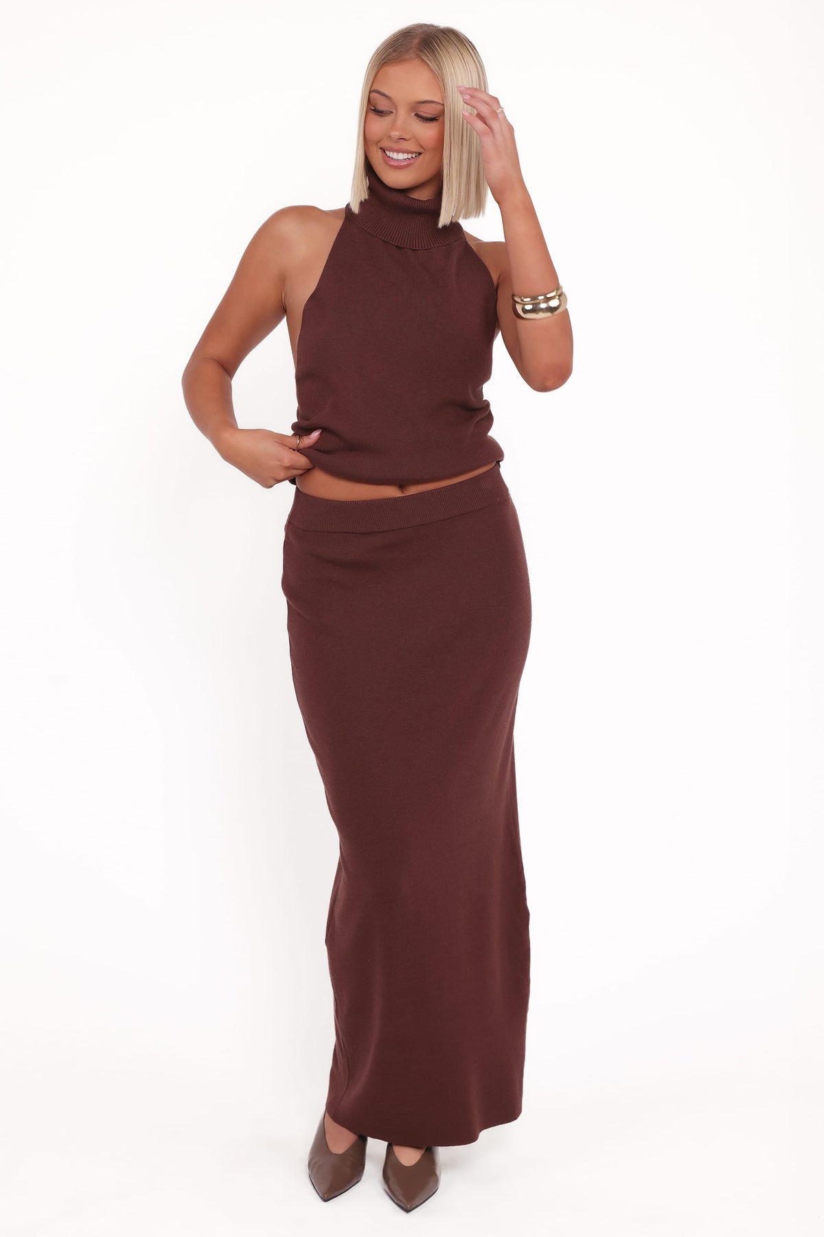 Halley Knit Halter Skirt Set in Brown – view 6 of 8