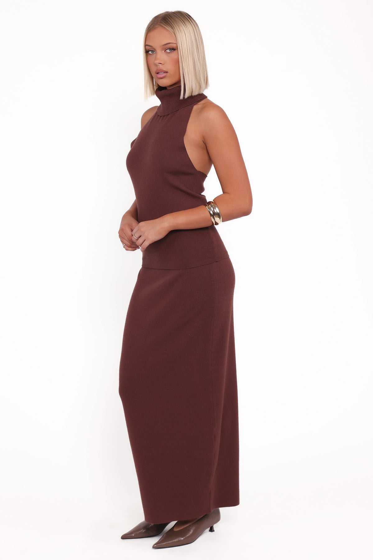 Halley Knit Halter Skirt Set in Brown – view 3 of 8