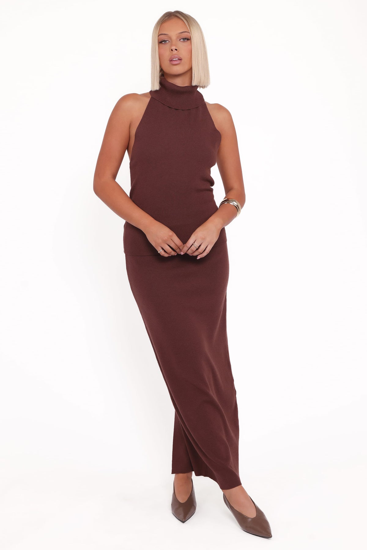 Halley Knit Halter Skirt Set in Brown – view 1 of 8