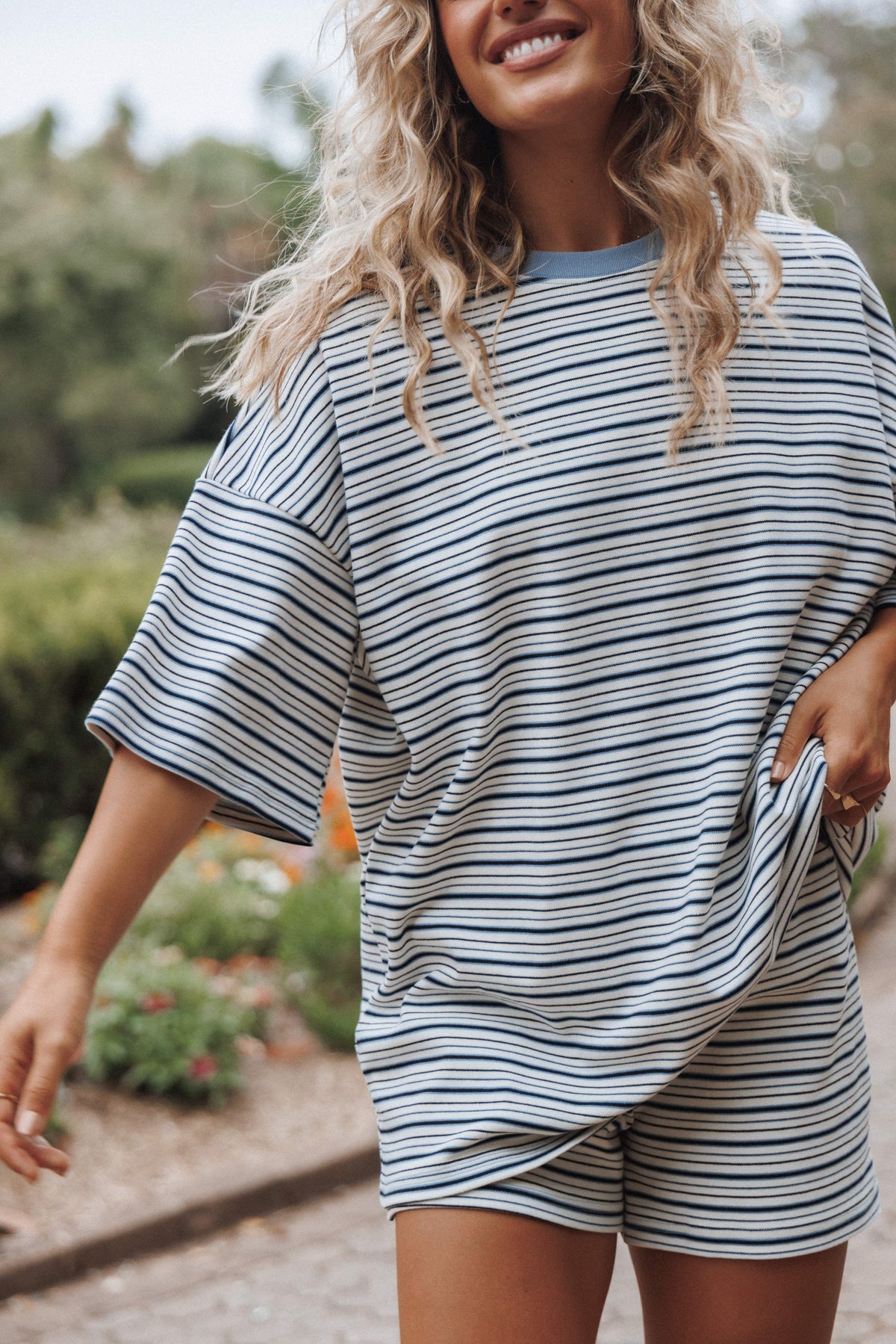 Hellen Stripe Short Set in Blue/Cream Stripe – view 1 of 8