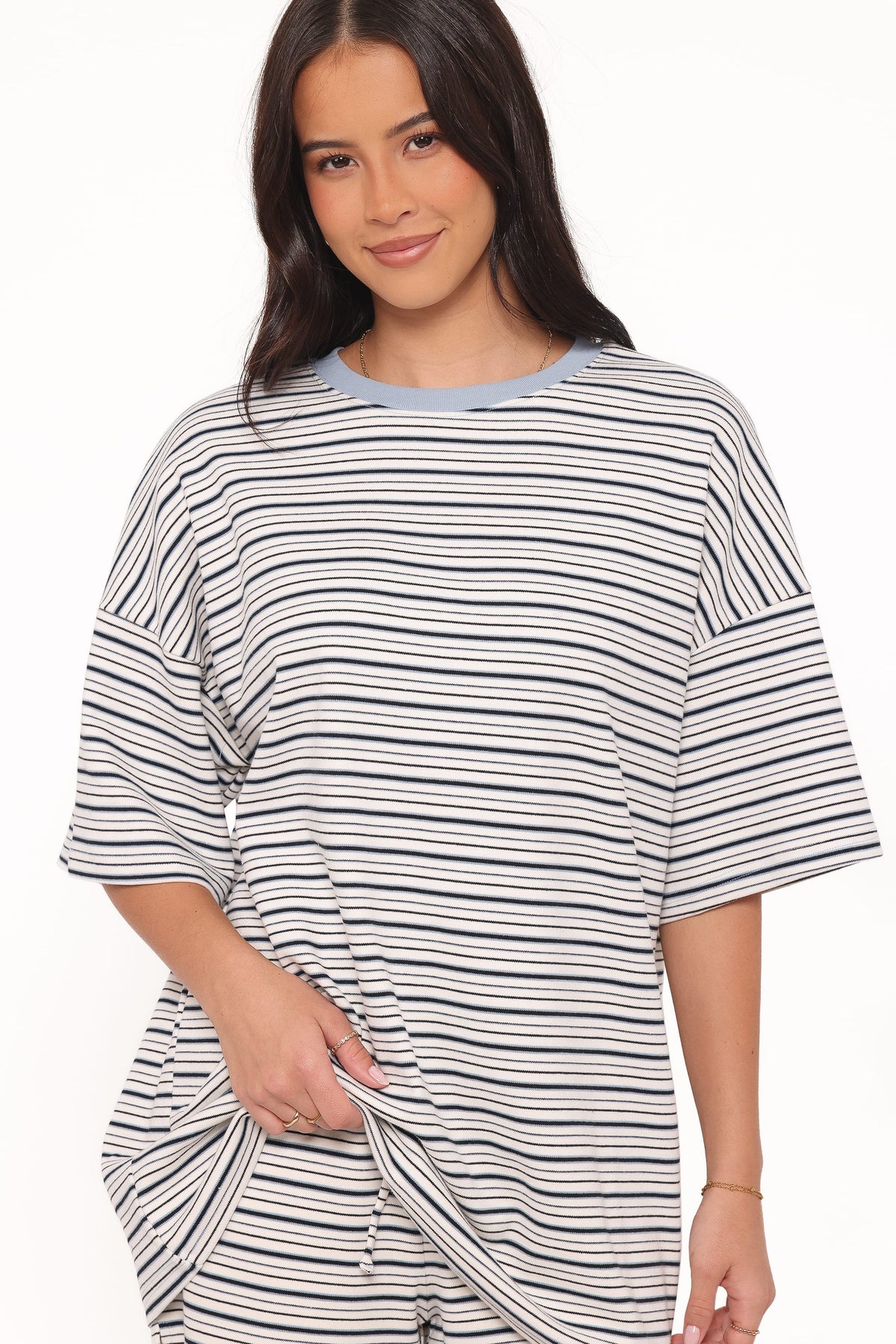 Hellen Stripe Short Set in Blue/Cream Stripe – view 3 of 8