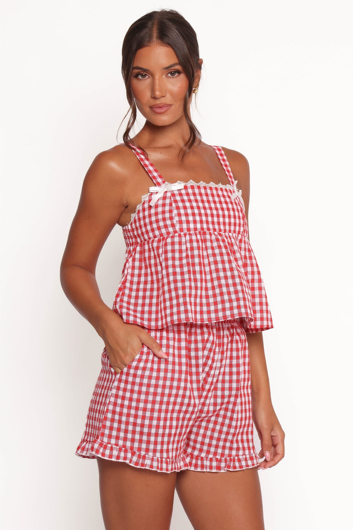 Isidore Gingham Short Set in Red – view 2 of 9