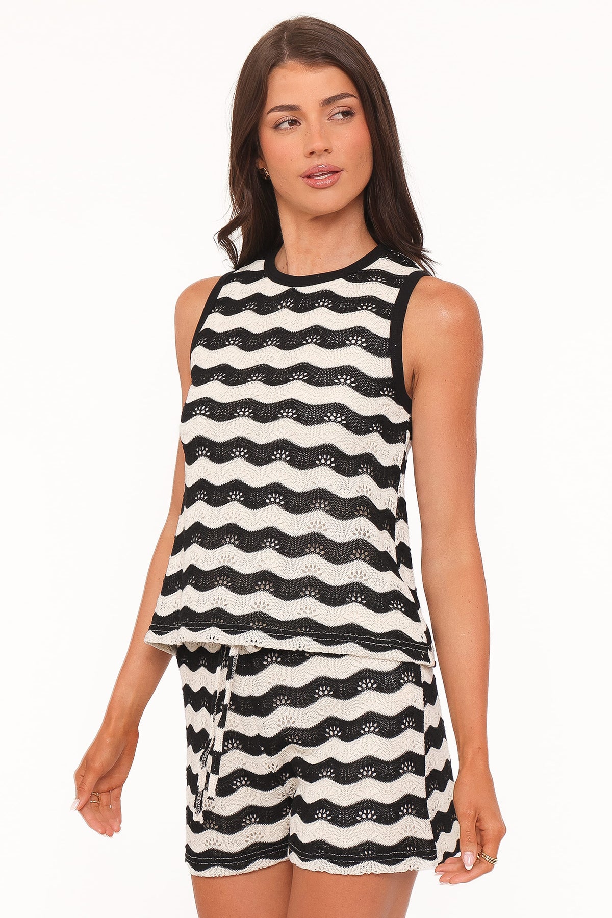 Iveta Knit Short Set in Black/Cream Stripe – view 4 of 9