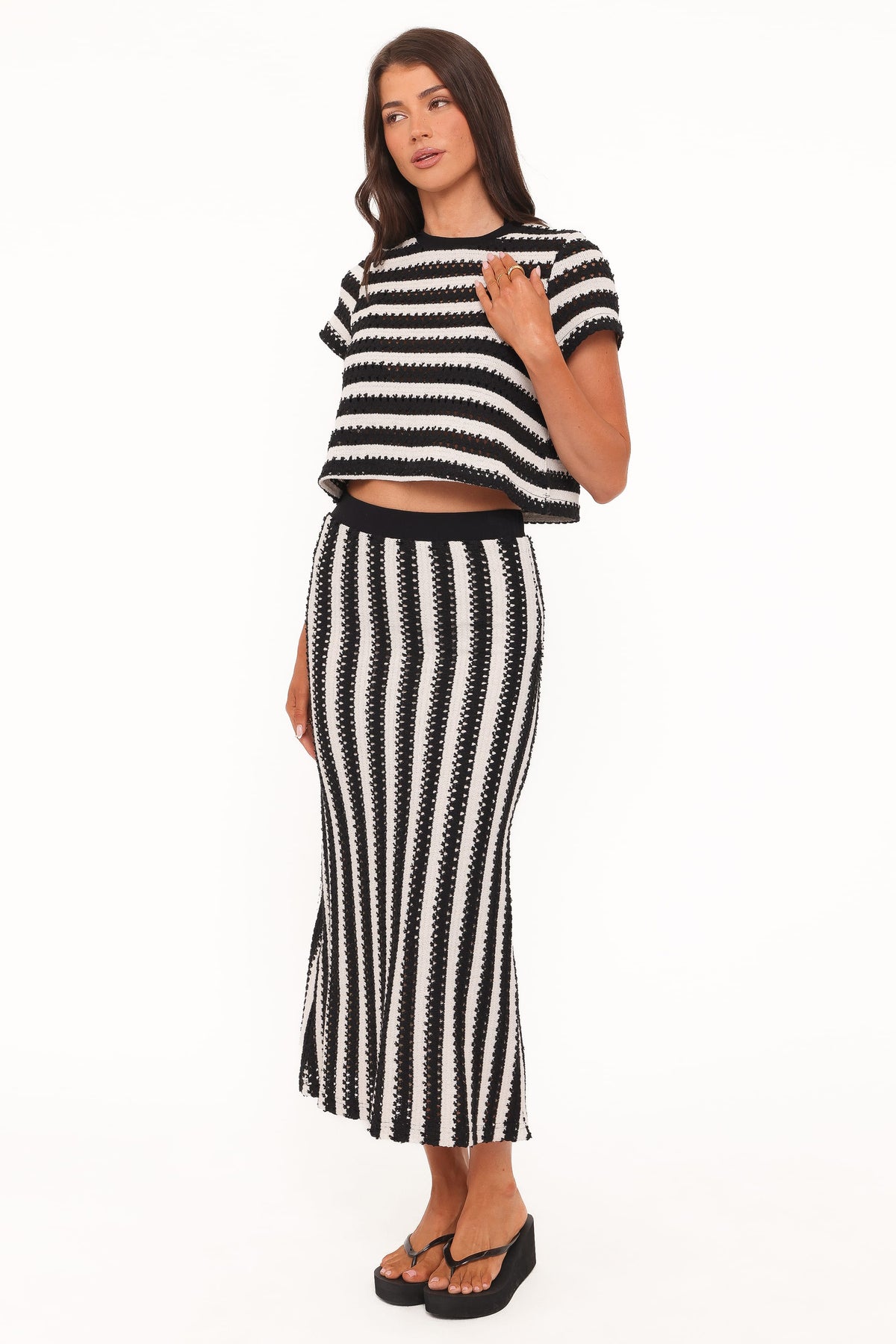 Jaden Knit Skirt Set in Black/White Stripe – view 4 of 8