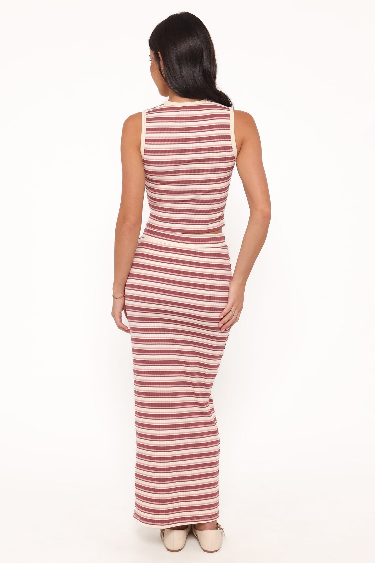Kelly Maxi Skirt Set in Burgundy/Pink Stripe – view 5 of 10