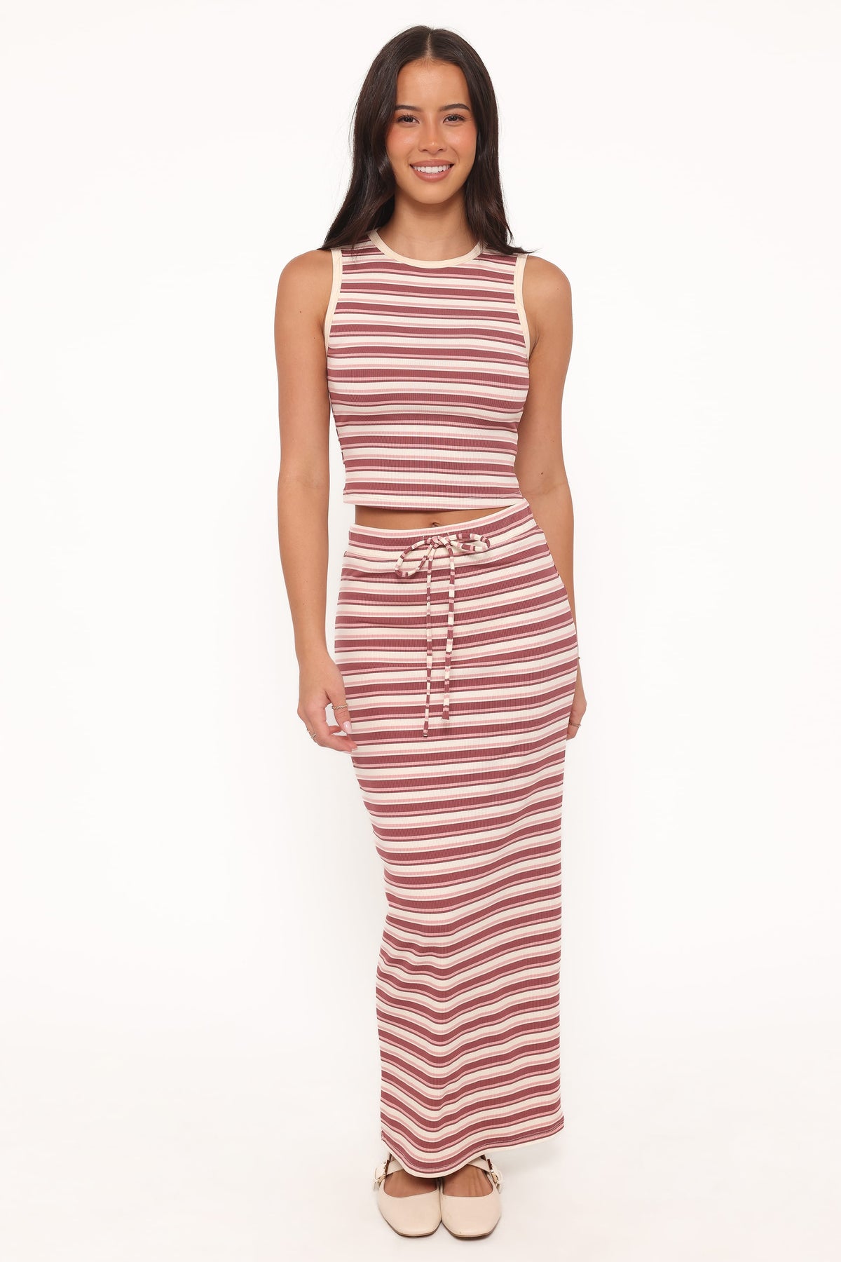 Kelly Maxi Skirt Set in Burgundy/Pink Stripe – view 6 of 10