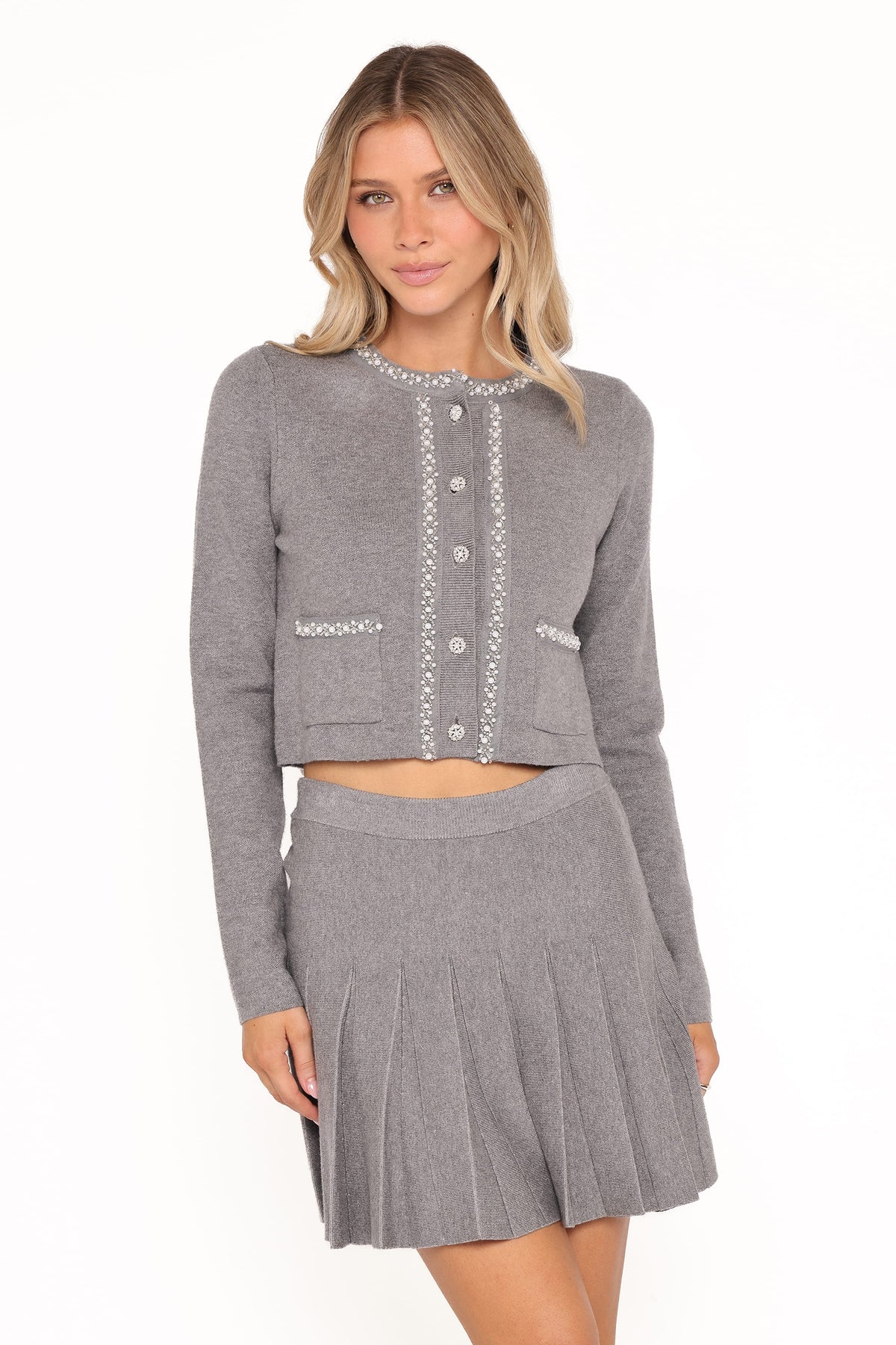 Lumi Pleated Skirt Sweater Set in Grey – view 1 of 7