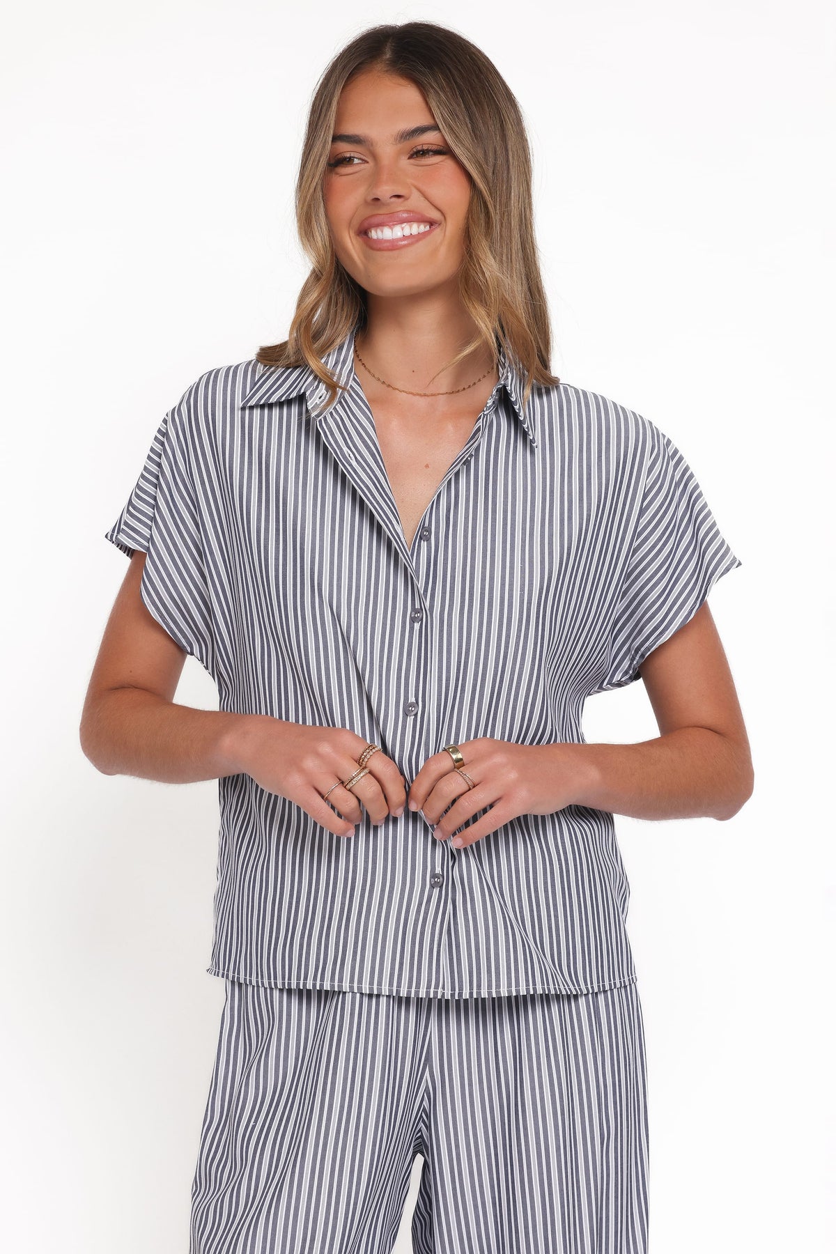 Melanie Pant Set in Charcoal Stripe – view 2 of 6
