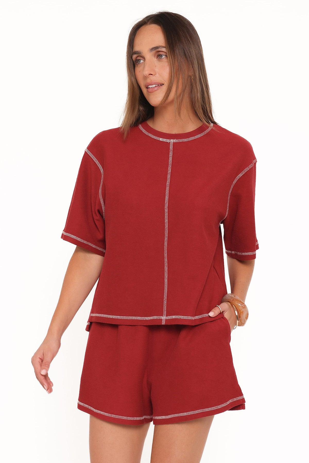 Melody Knit Short Set in Burgundy – view 1 of 6