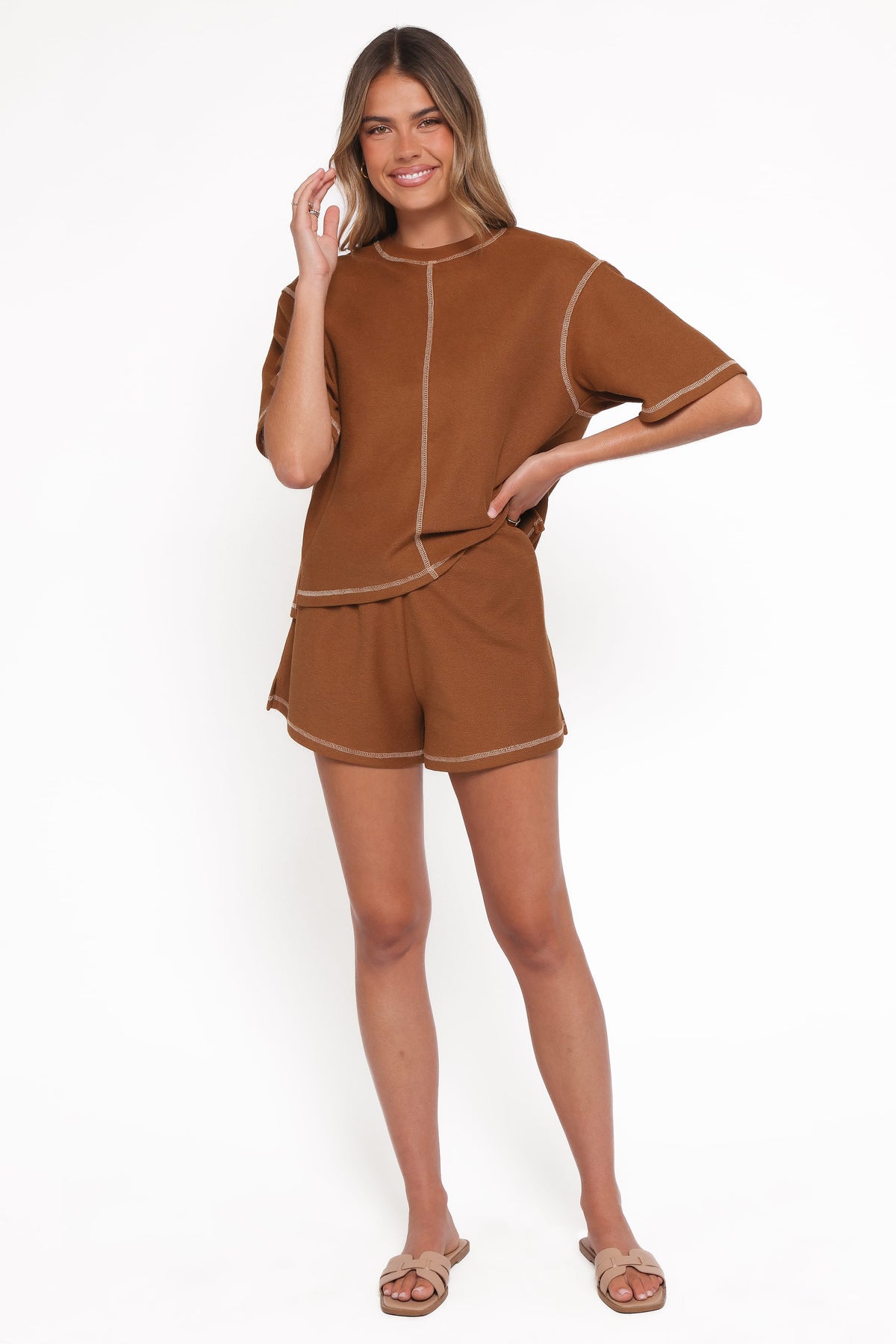 Melody Knit Short Set in Chocolate – view 2 of 7