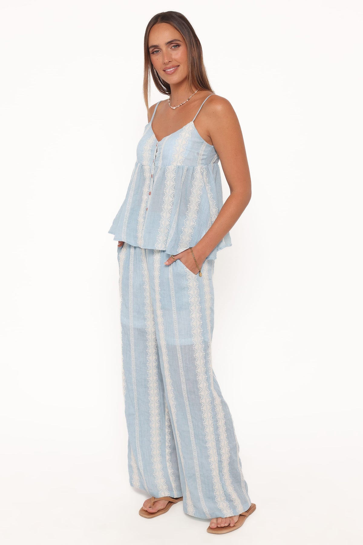 Mila Embroidered Pant Set in Light Blue – view 3 of 7