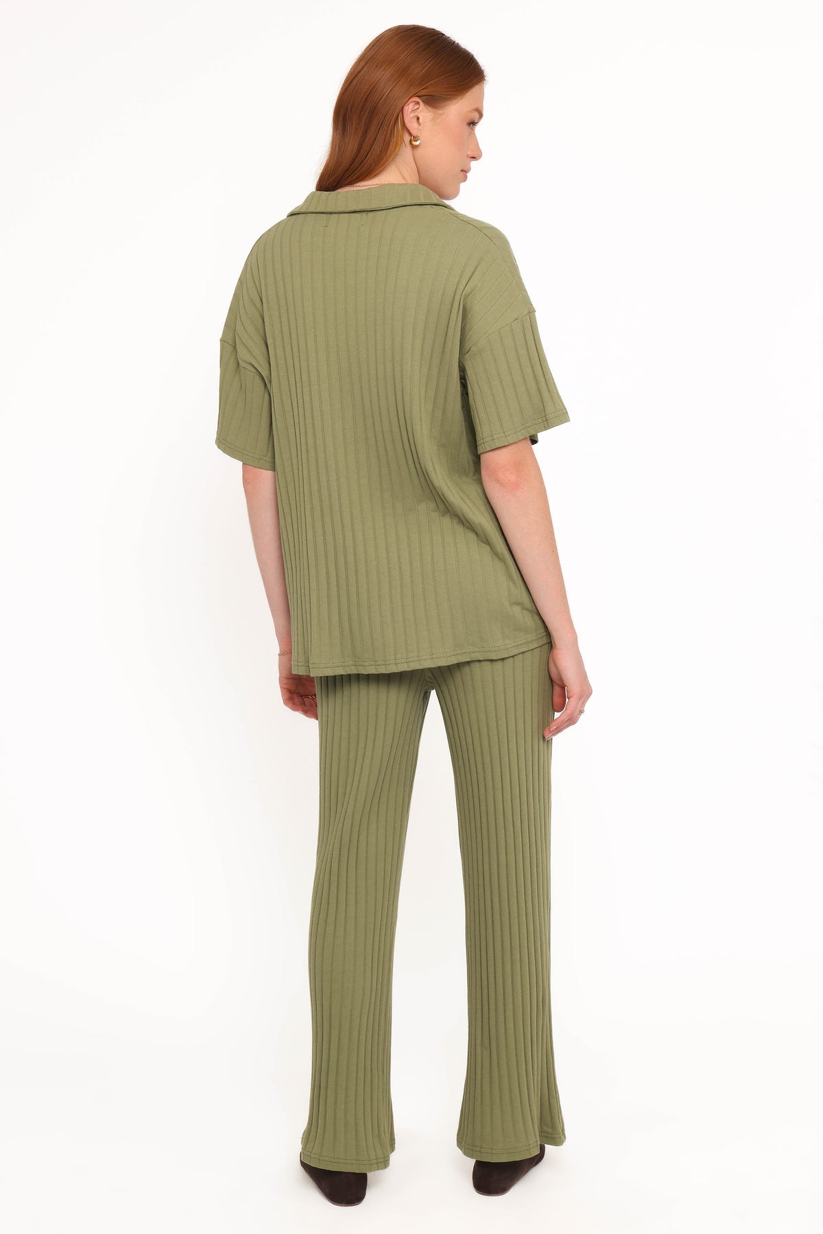Phillipa Wide Ribbed Shirt Set in Olive – view 4 of 6