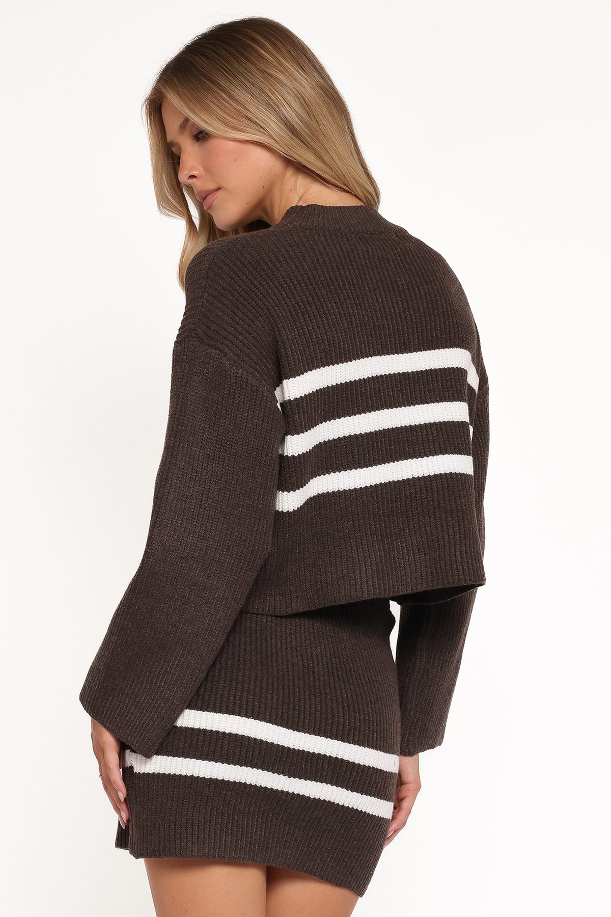 Sara Sweater Set Mini Skirt in Chocolate Cream Stripe – view 4 of 6